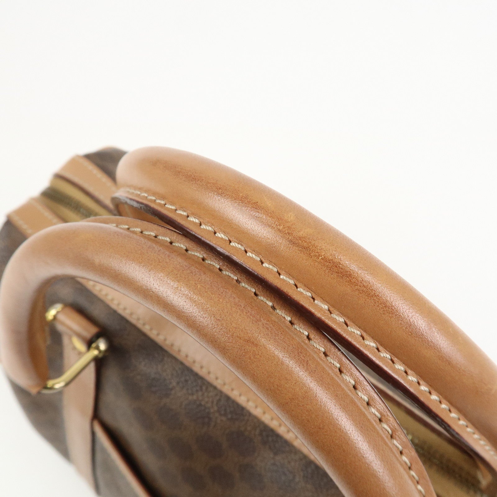 CELINE Macadam Logo PVC Leather Boston Bag Hand Bag Brown