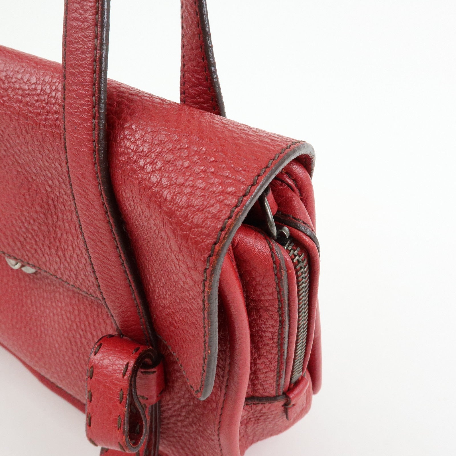 PRADA Triangle Logo Leather Shoulder Bag Satchel Bag Hand Bag Red