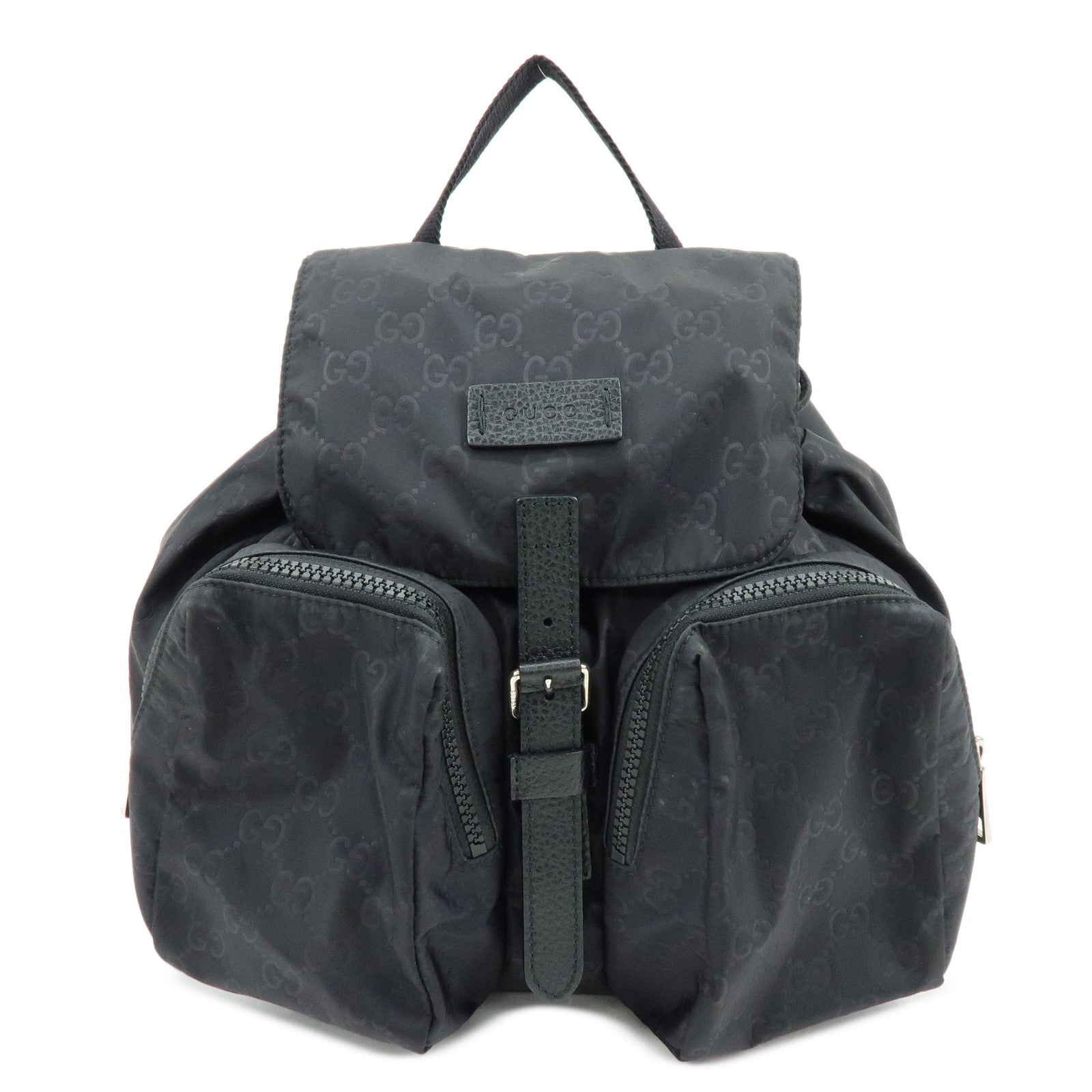 GUCCI GG Nylon Leather Backpack Ruck Sack Black 406361