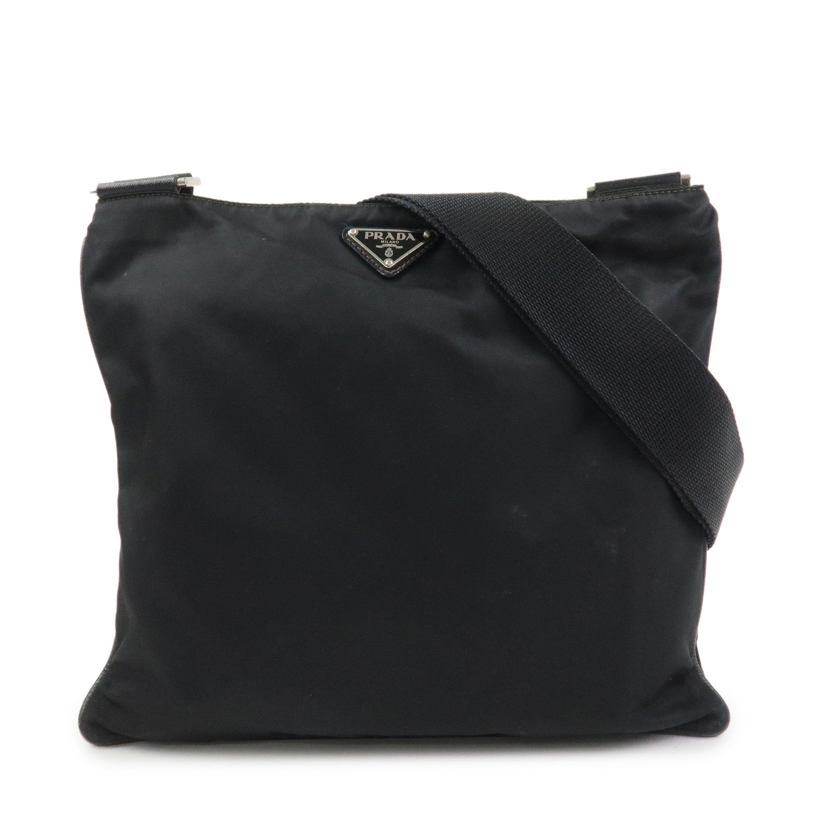 PRADA Triangle Logo Nylon Saffiano Leather Shoulder Bag VA0340
