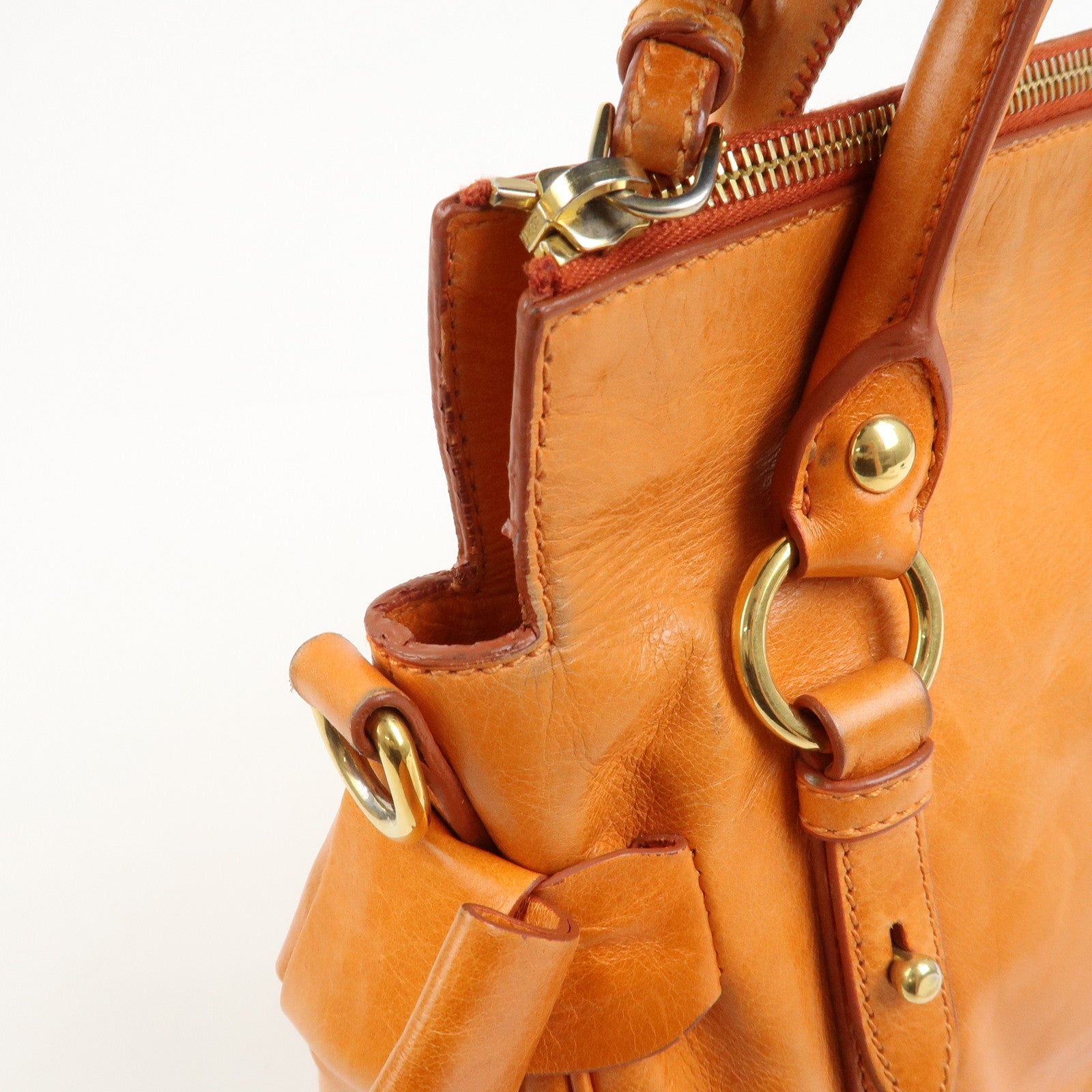 MIU MIU Leather 2Way Bag Hand Bag Shoulder Bag Orange RT0438