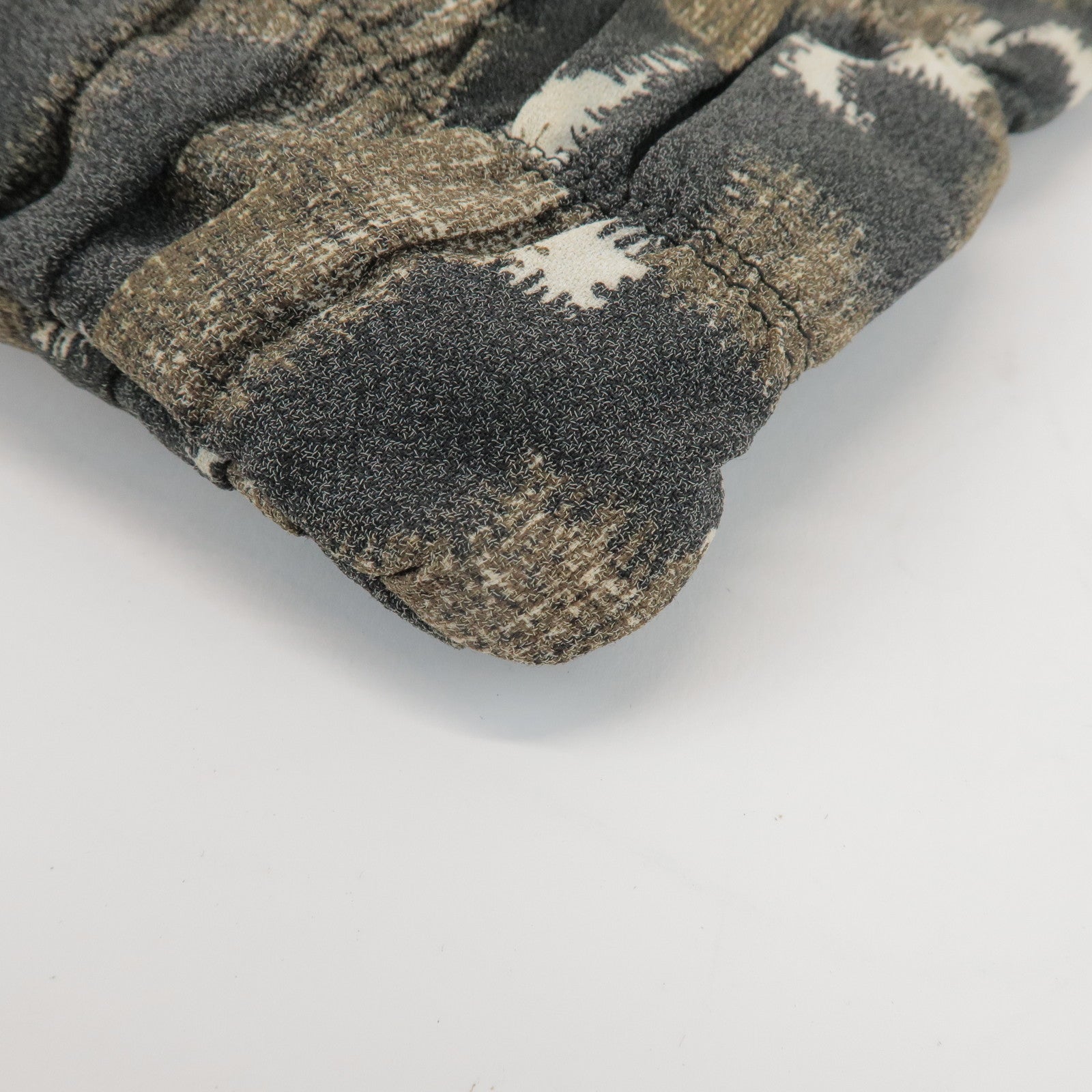 PRADA Logo Canvas Camouflage Gathered Design Clutch Bag Khaki Black