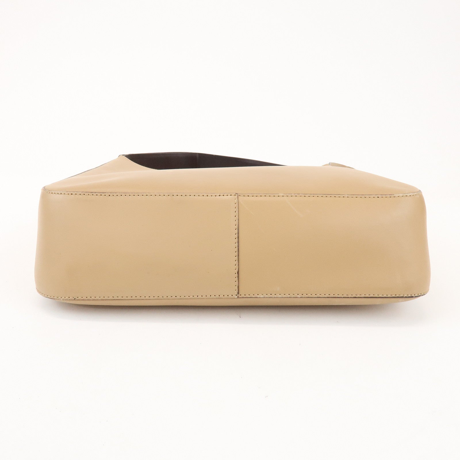 PRADA Logo Leather Shoulder Bag Hand Bag Beige