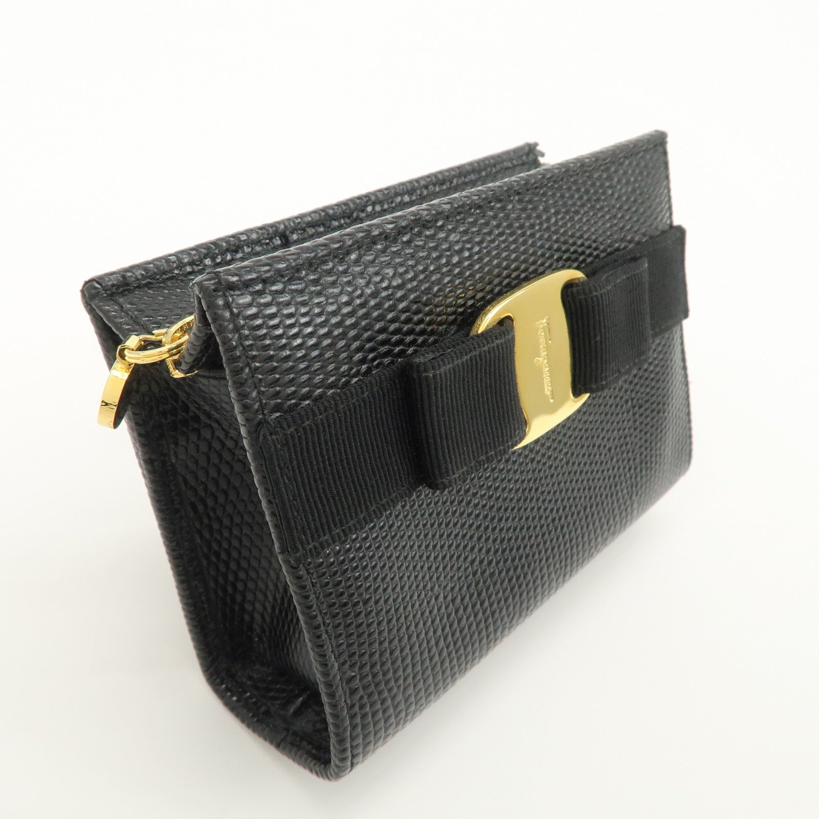 Ferragamo Vara Ribbon Leather Pouch Black
