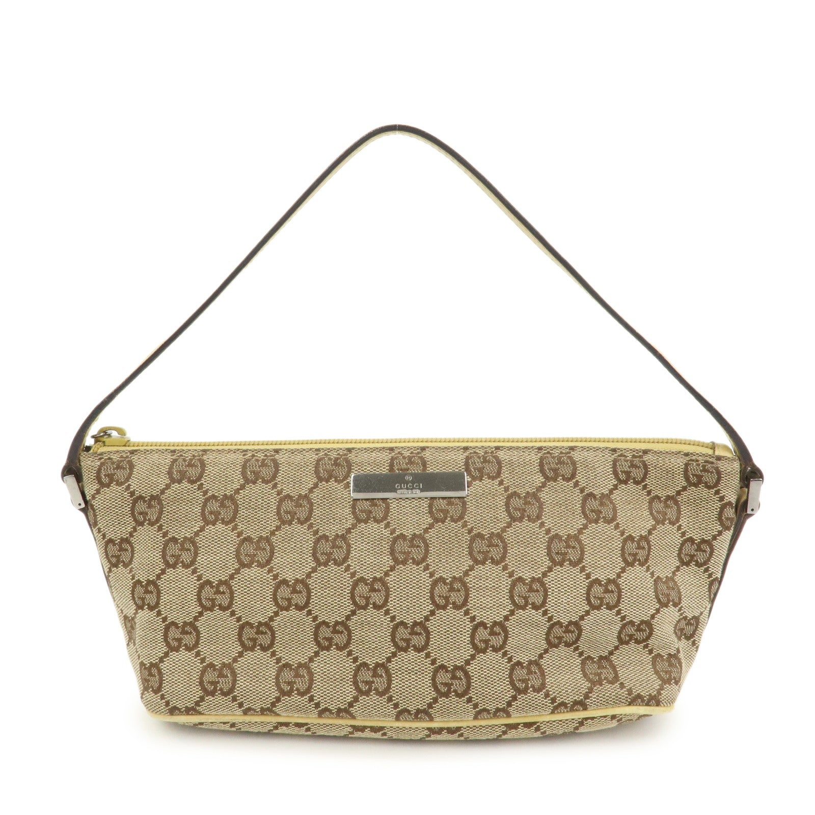 GUCCI Boat Bag GG Canvas Leather Accessory Pouch Hand Bag 07198