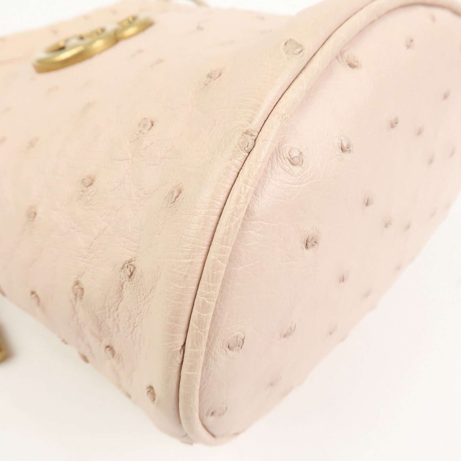 GUCCI GG Marmont Ostrich Leather Mini Bucket Chain Bag Ivory 575163