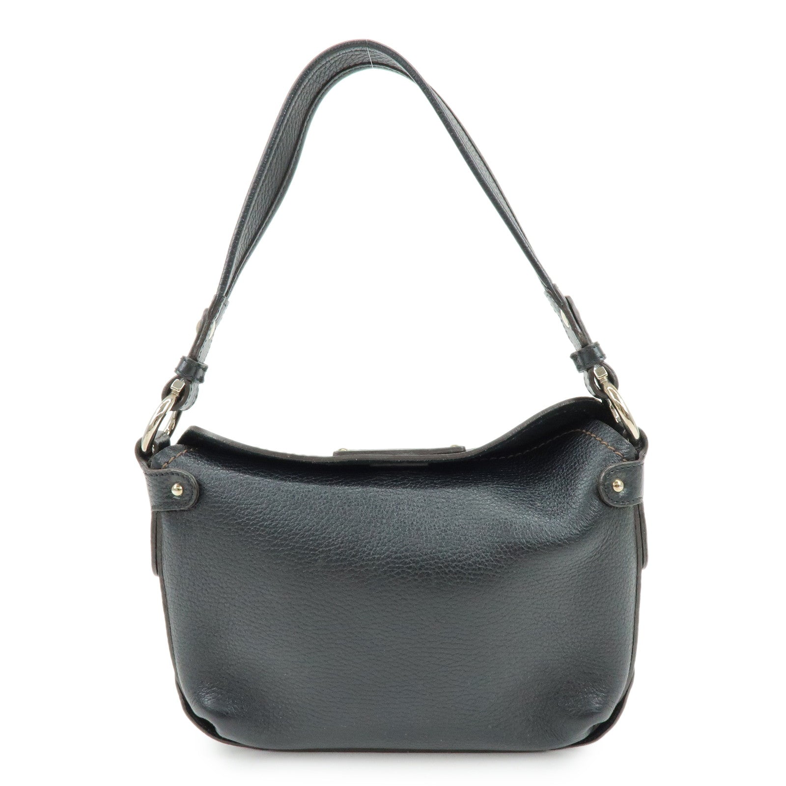 Ferragamo Gancini Leather Shoulder Bag Hand Bag Black
