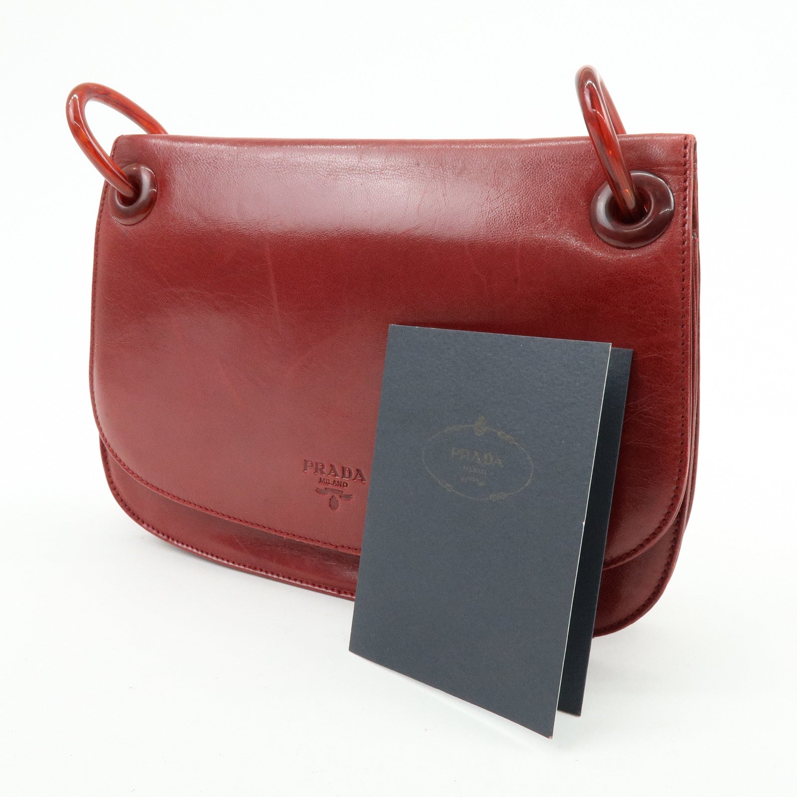 PRADA Logo Leather Plastic Chain Shoulder Bag Hand Bag Red
