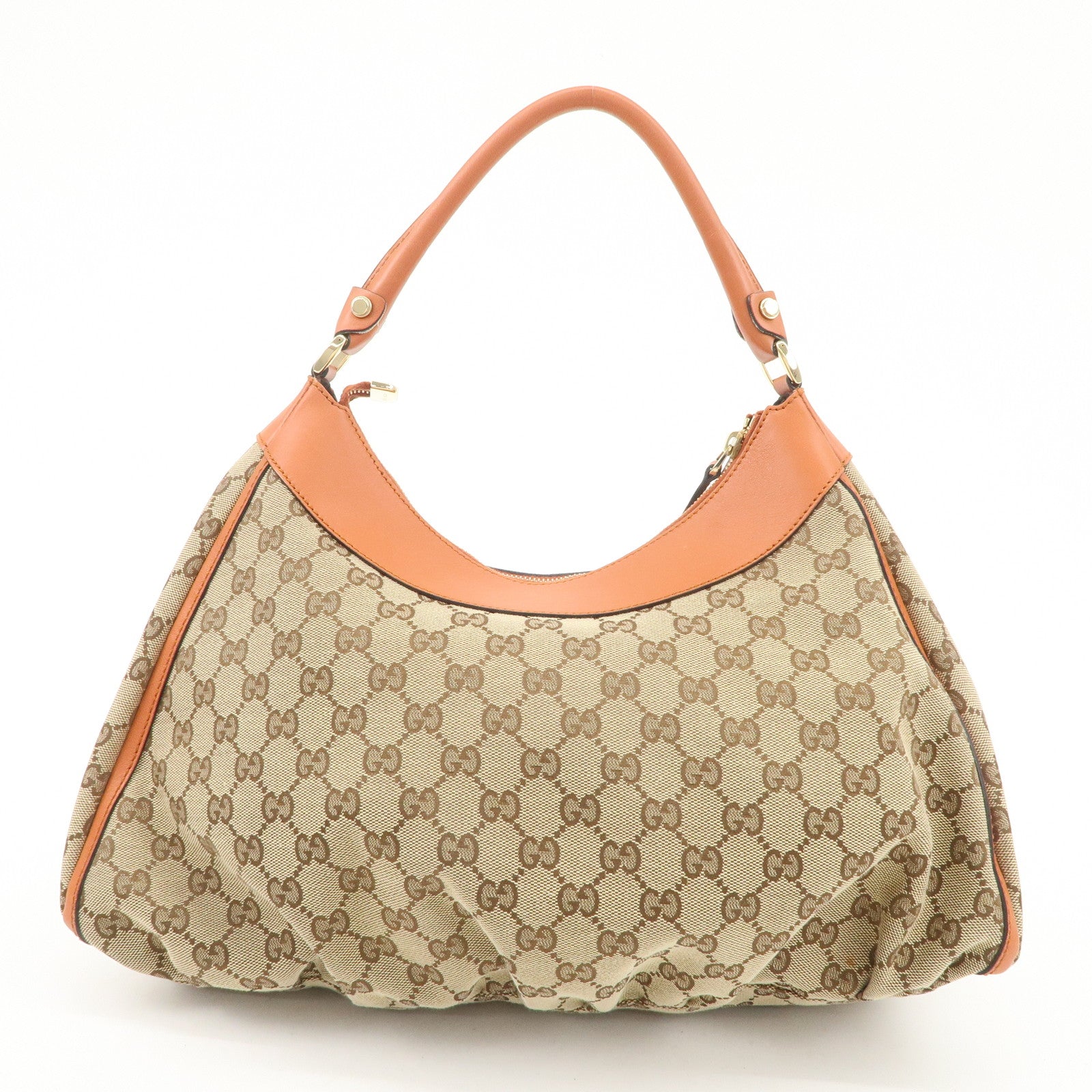 GUCCI Abbey Leather GG Canvas Shoulder Hand Bag Beige Orange 139260