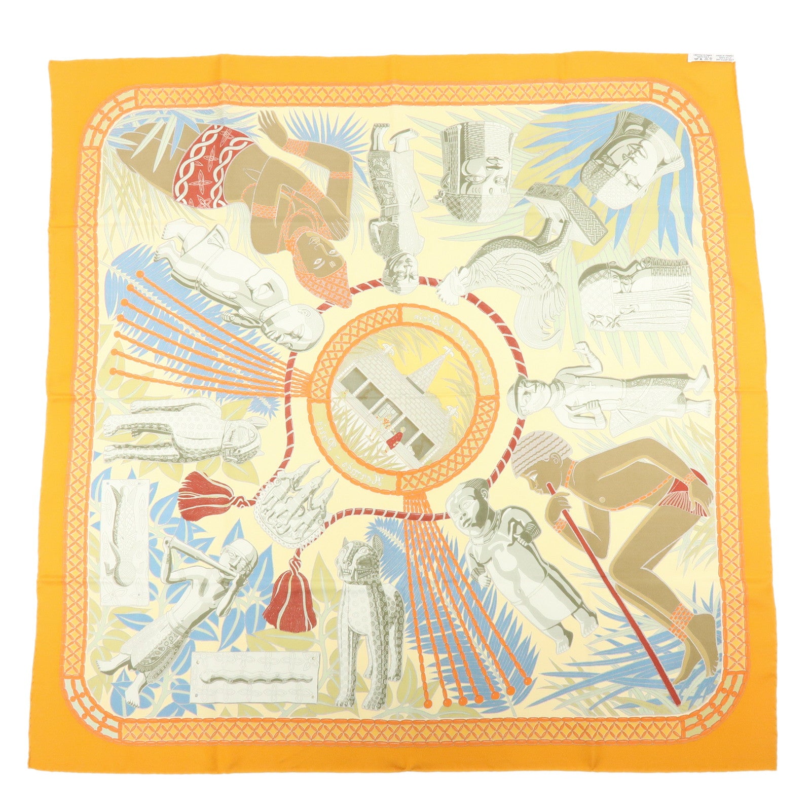 HERMES Carre 90 Silk 100% Scarf Tresor Royal Du Benin Orange