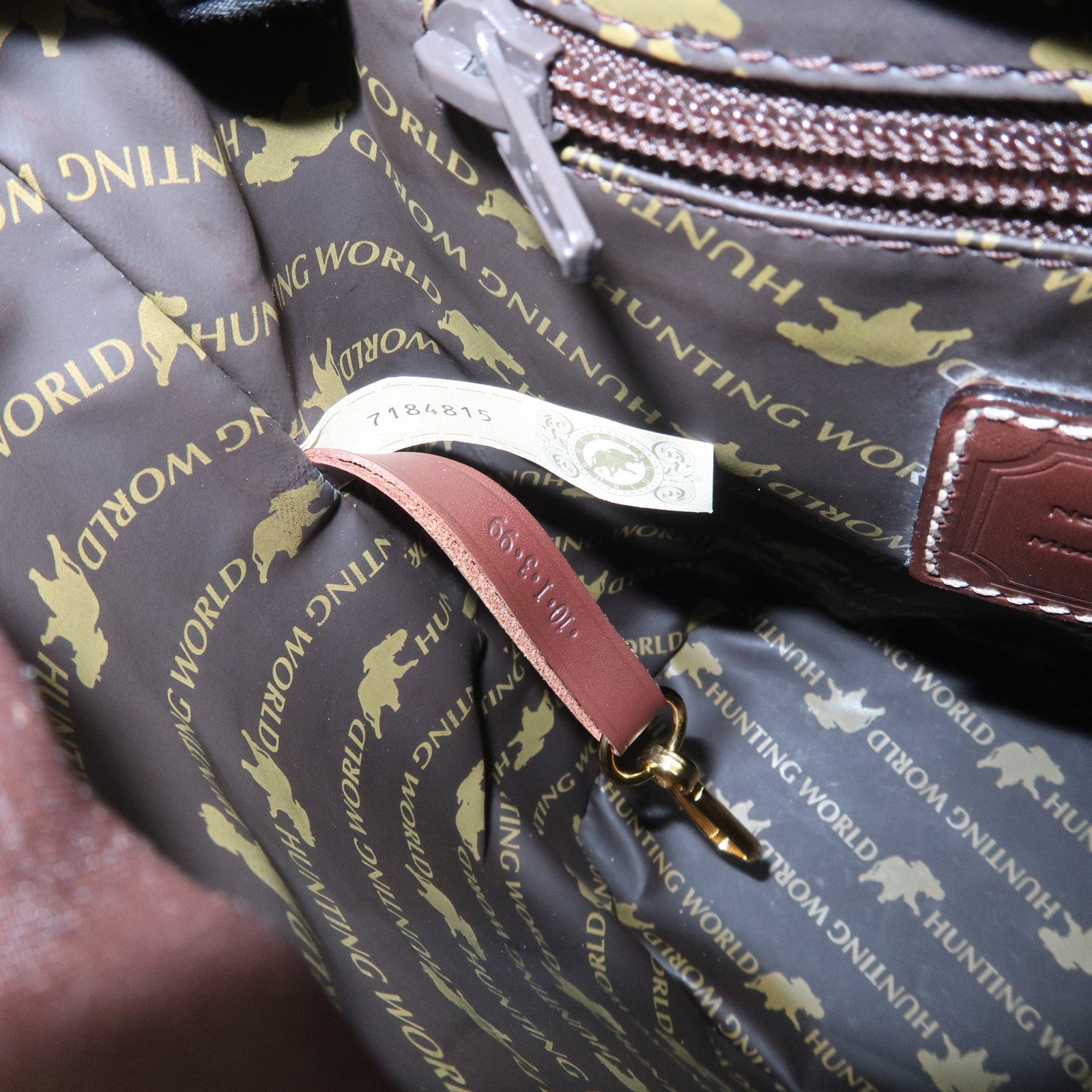 HUNTING WORLD Canvas Leather Tote Bag Hand Bag Khaki Brown