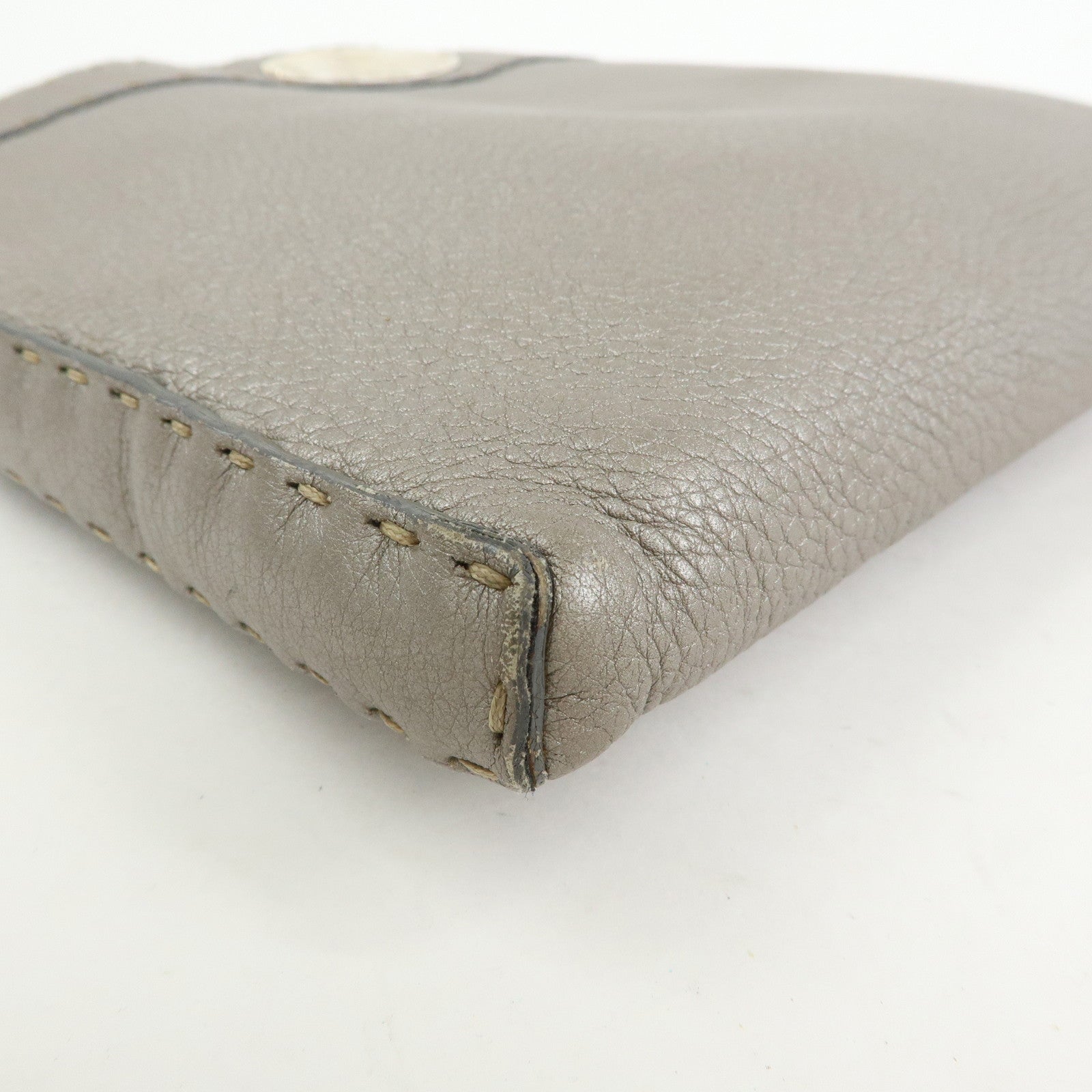 FENDI Selleria Leather Shoulder Crossbody Bag Metallic Grey 8BT109