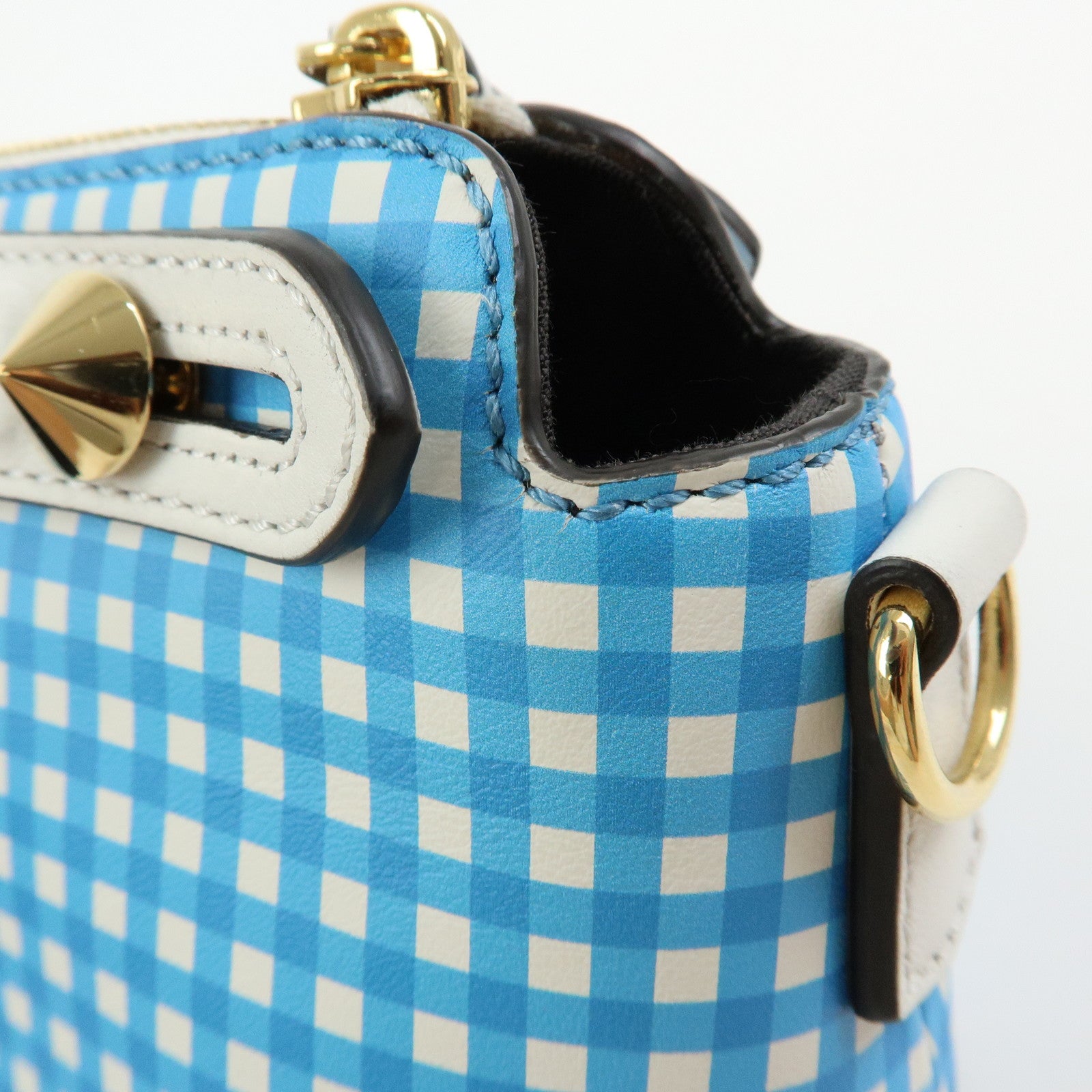 FENDI By The Way Leather 2Way Shoulder Bag Gingham Plaid 8BL145
