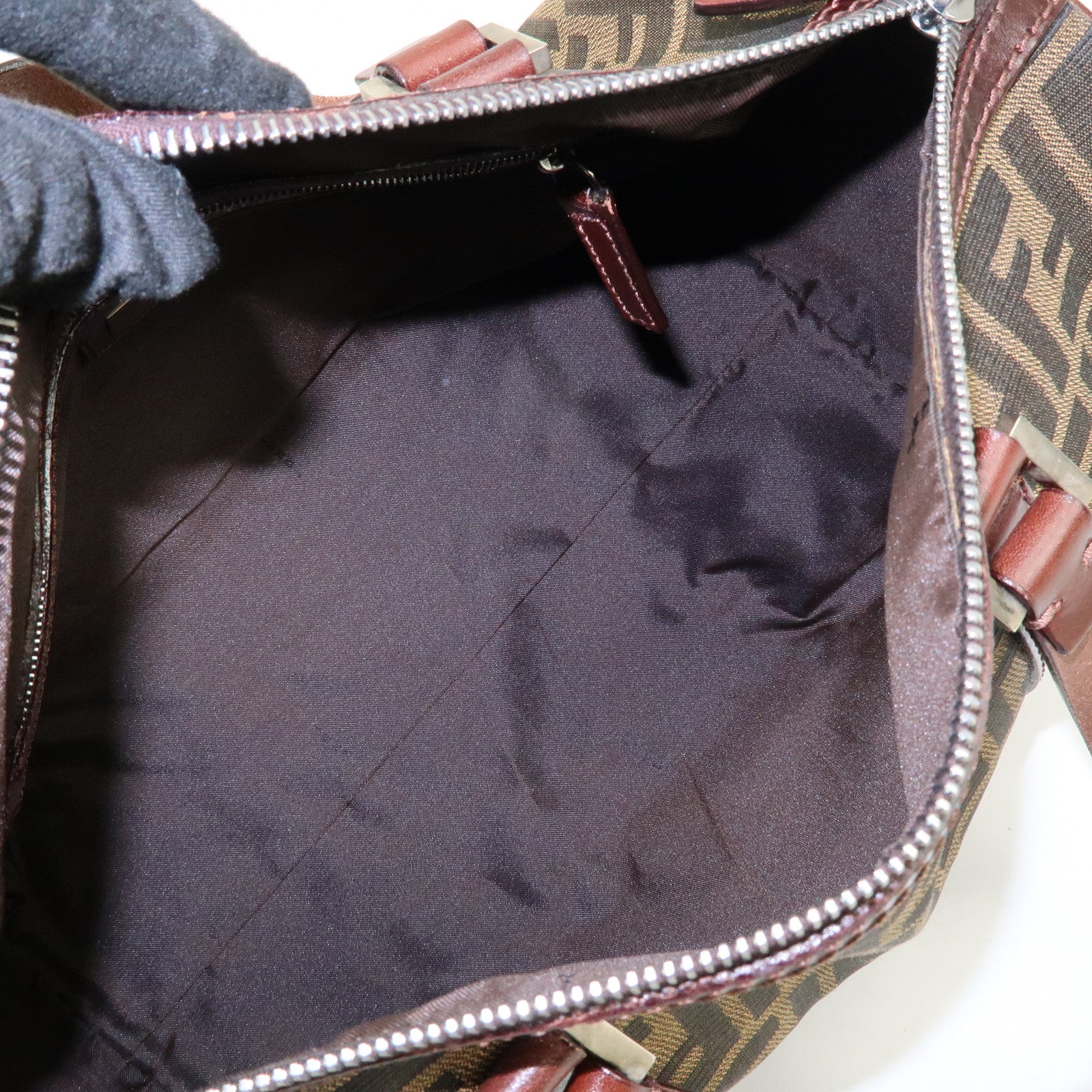 FENDI Zucca Canvas Leather Boston Bag Hand Bag Brown 16327