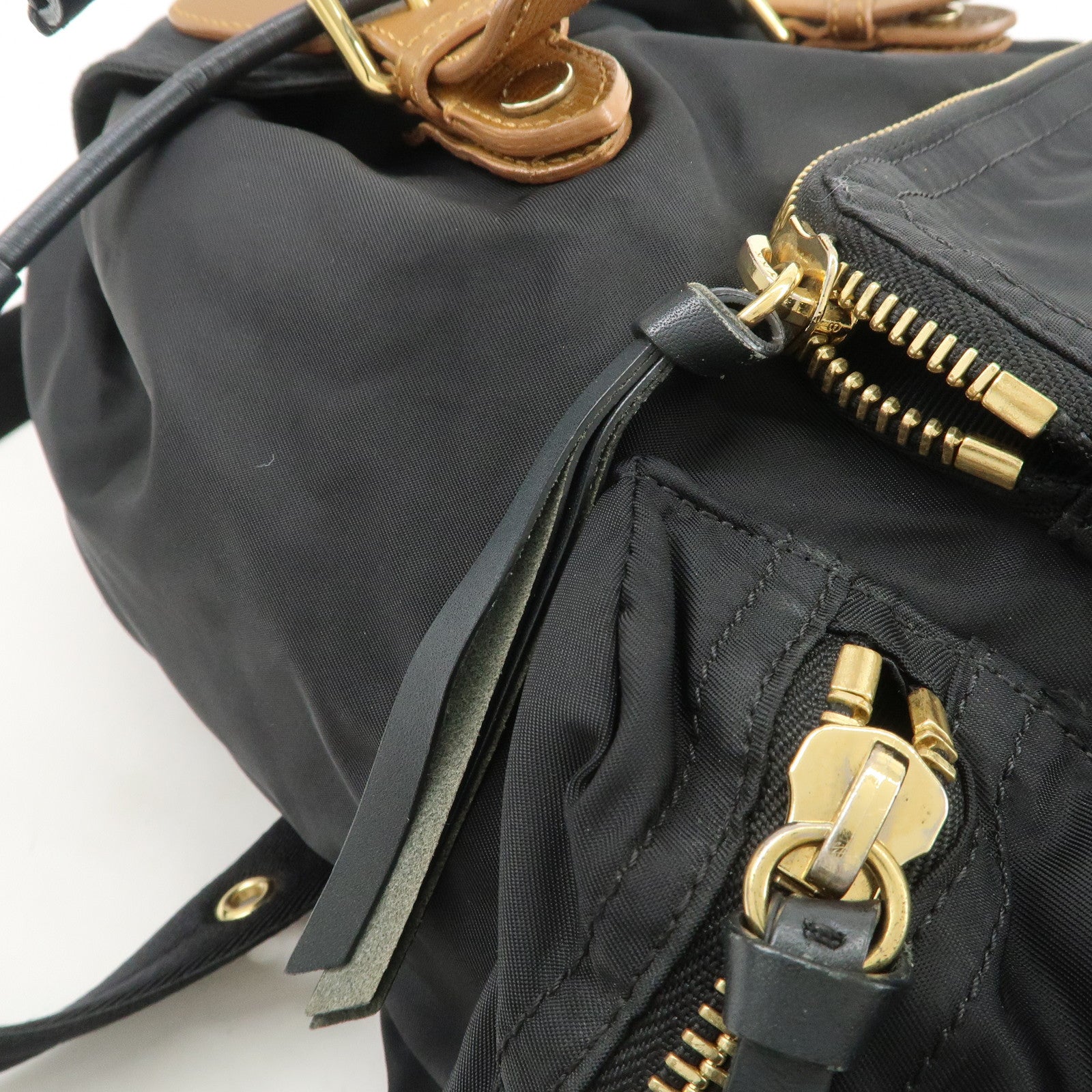 BURBERRY Nylon Leather Backpack Rucksuck Black Brown Gold