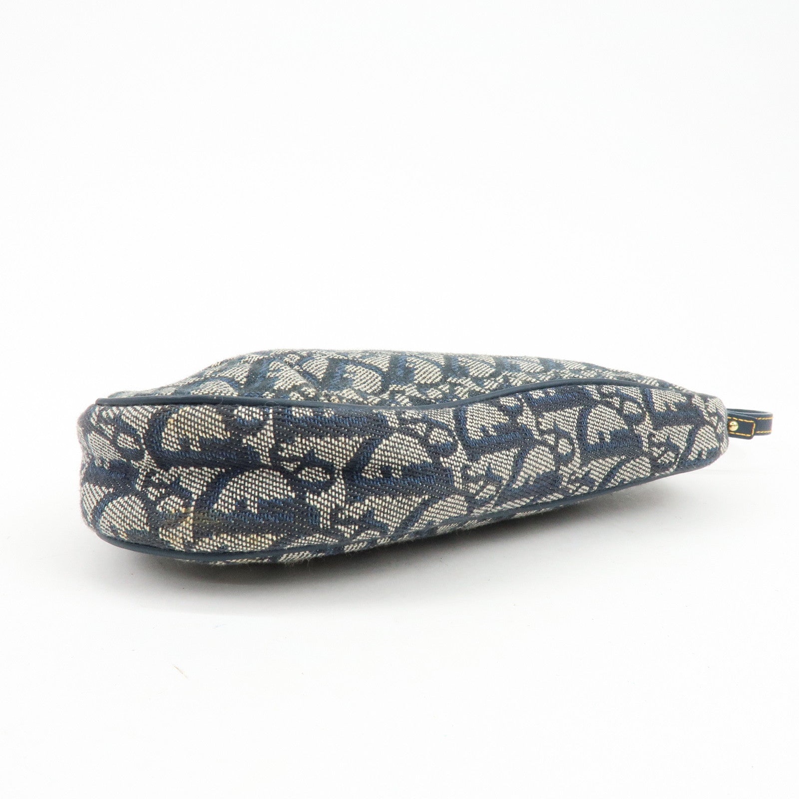 Christian Dior Trotter Jacguard Leather Saddle Bag Pouch Navy