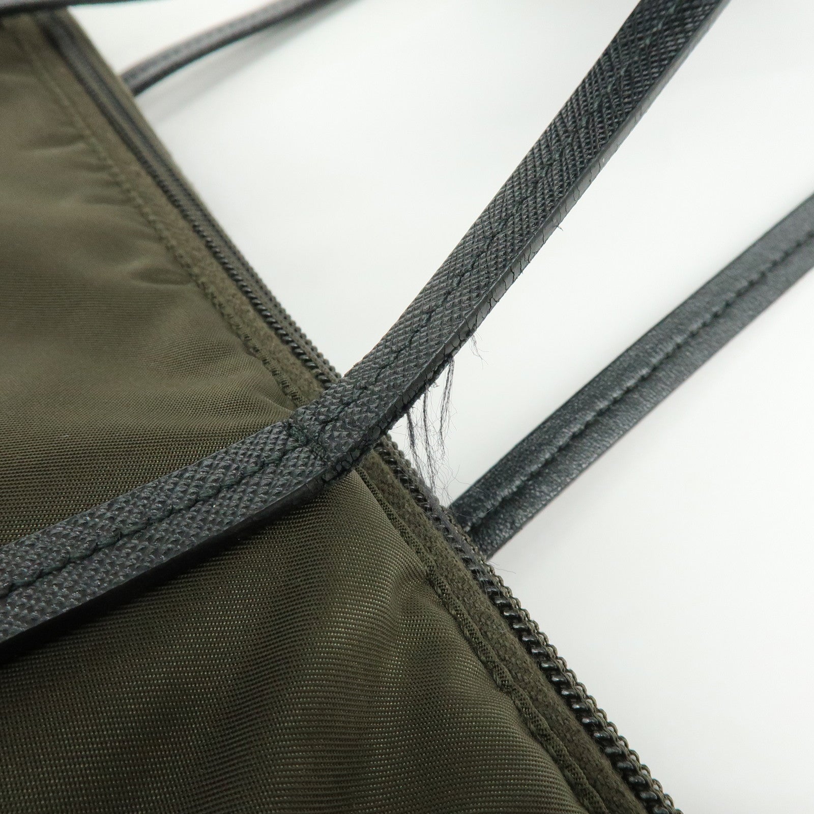 PRADA Triangle Logo Nylon Tote Bag Shoulder Bag Khaki Black 1BG052