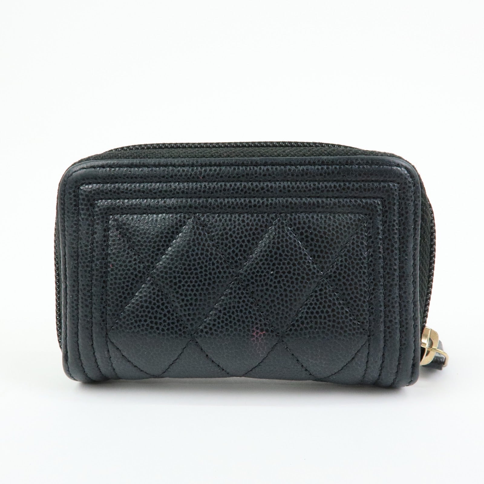 CHANEL Boy Chanel Matelasse Caviarskin Compact Wallet Black A80602
