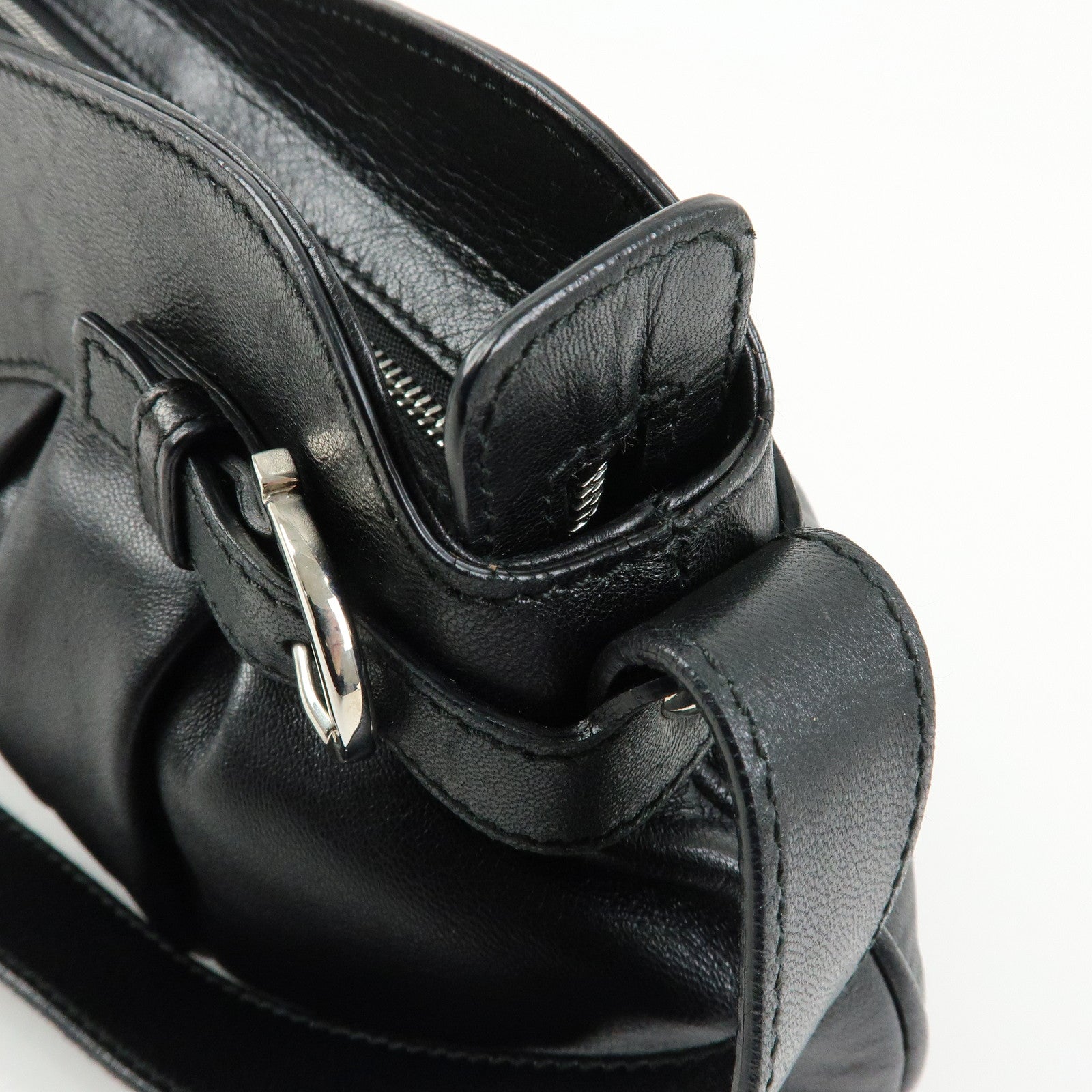 Ferragamo Gancini Leather Shoulder Bag Hand Bag Black