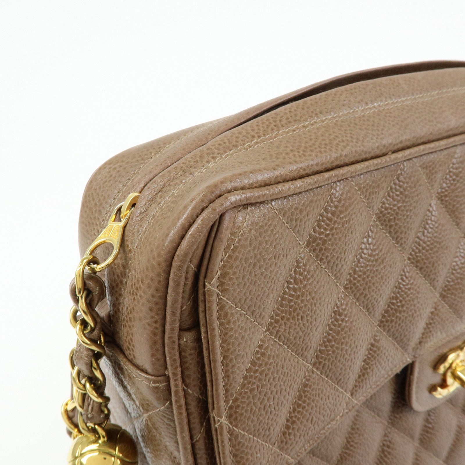 CHANEL Matelasse Cavairskin Chain Shoulder Bag Light Brown Marron