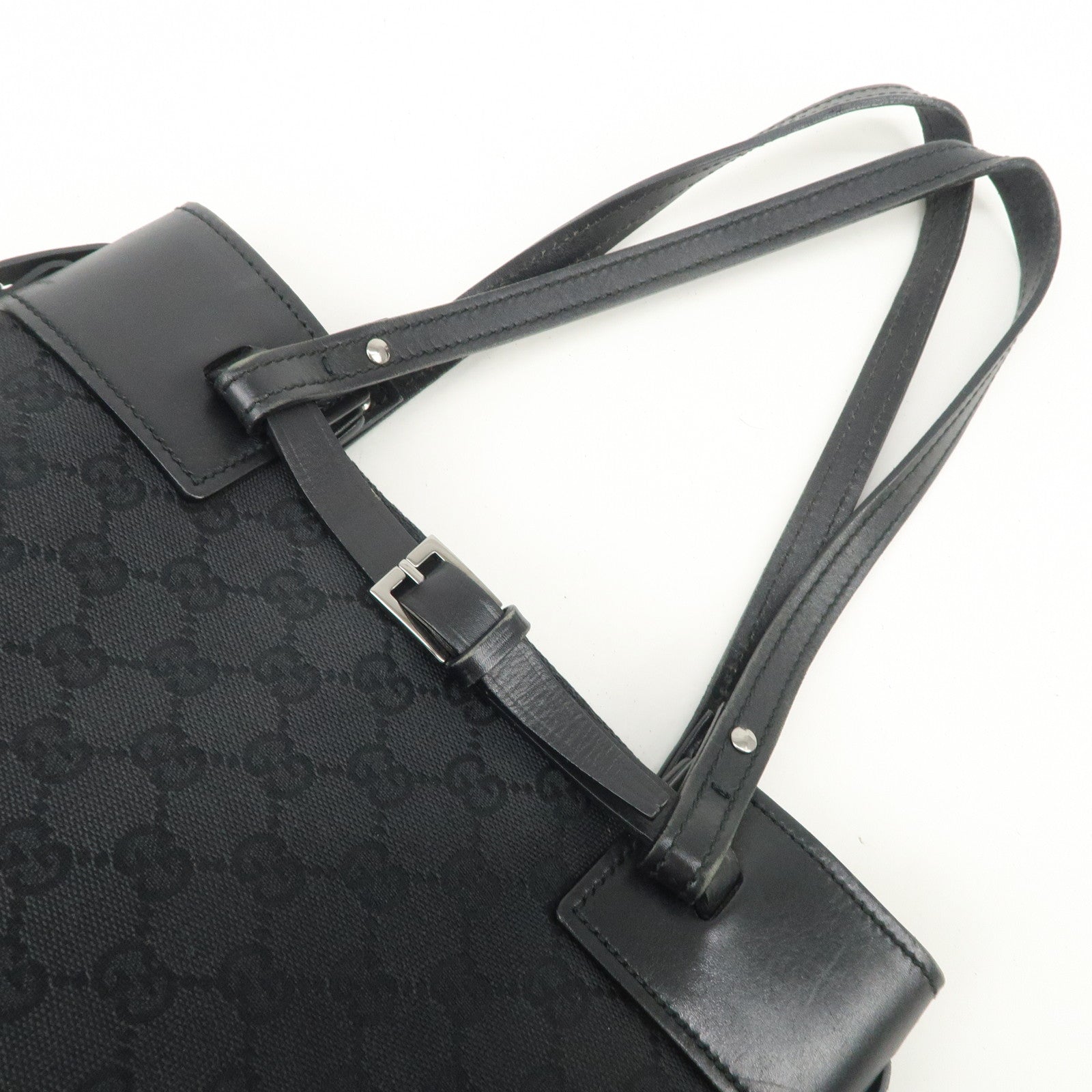 GUCCI GG Canvas Leather Tote Bag Hand Bag Shoulder Bag Black 107757