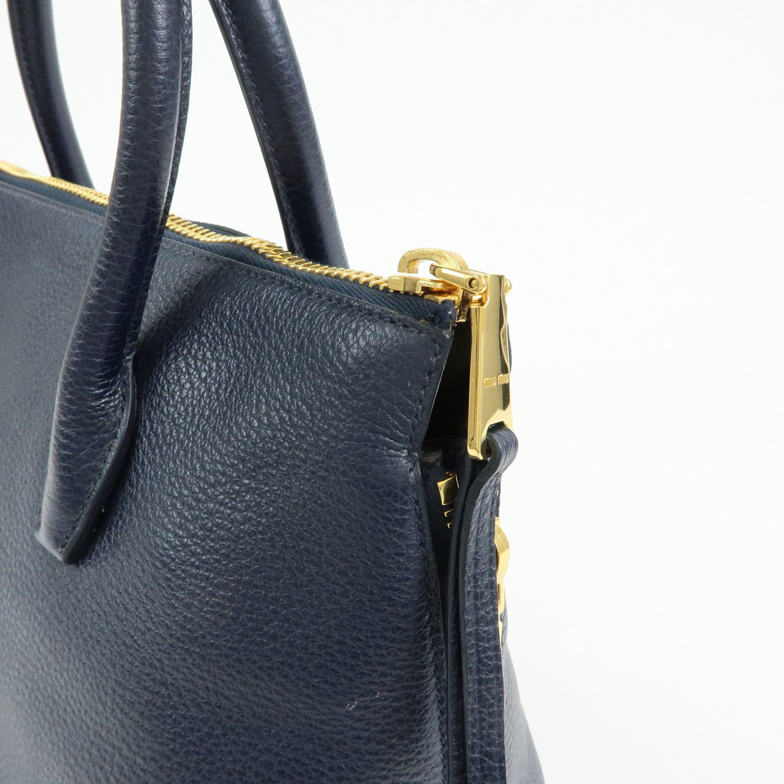 MIU MIU Logo Leather 2WAY Bag Shoulder Bag Hand Bag Navy 5BB016