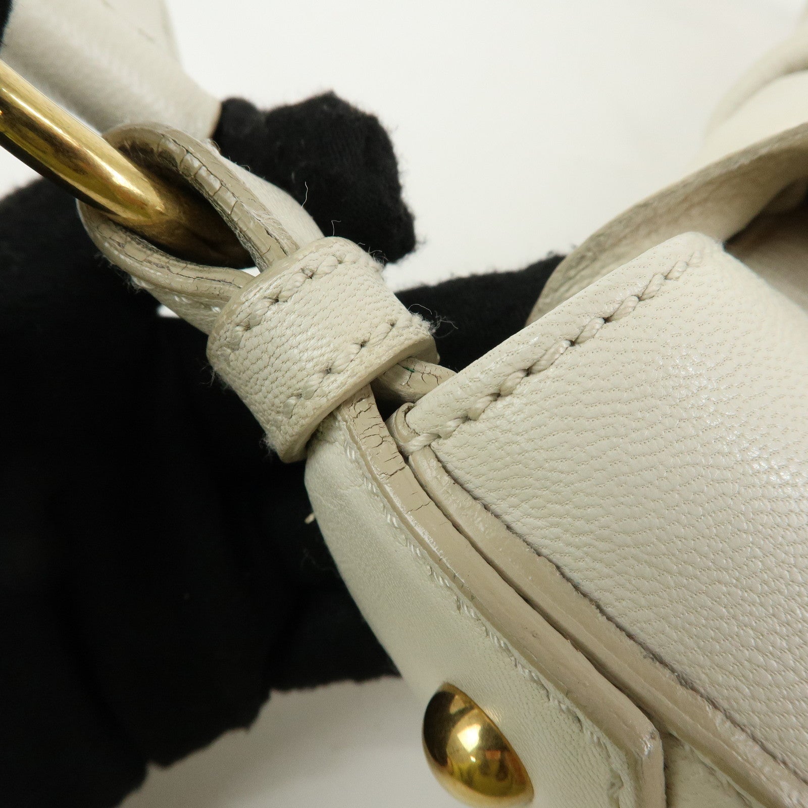 SAINT LAURENT PARIS YSL Ribbon Leather Shoulder Bag Ivory 151216