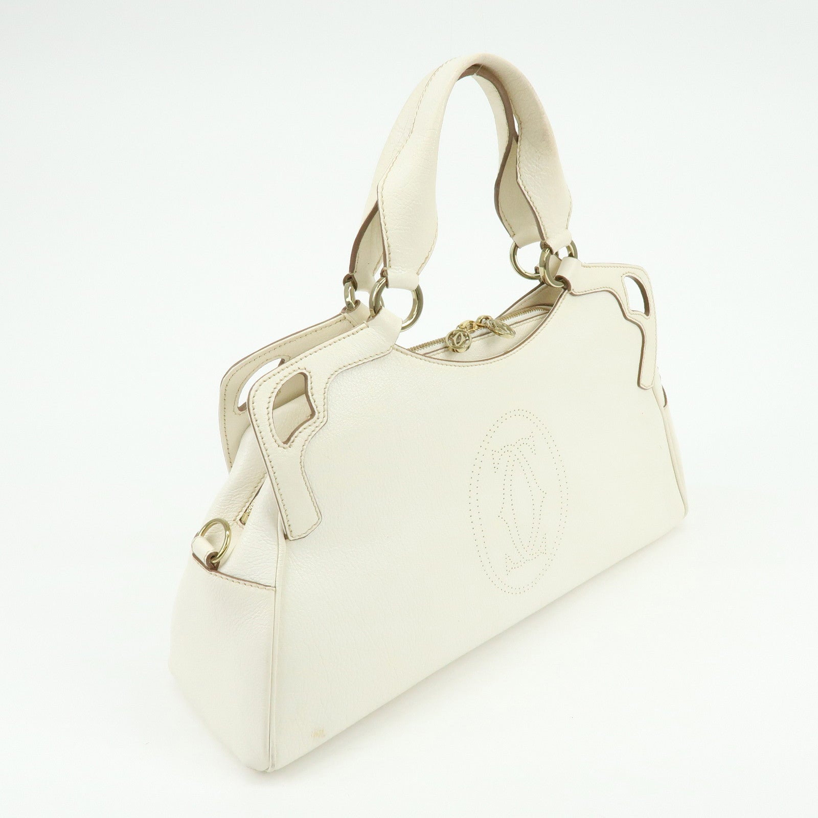Cartier Marcello Leather 2Way Bag Shoulder Bag Hand Bag Ivory