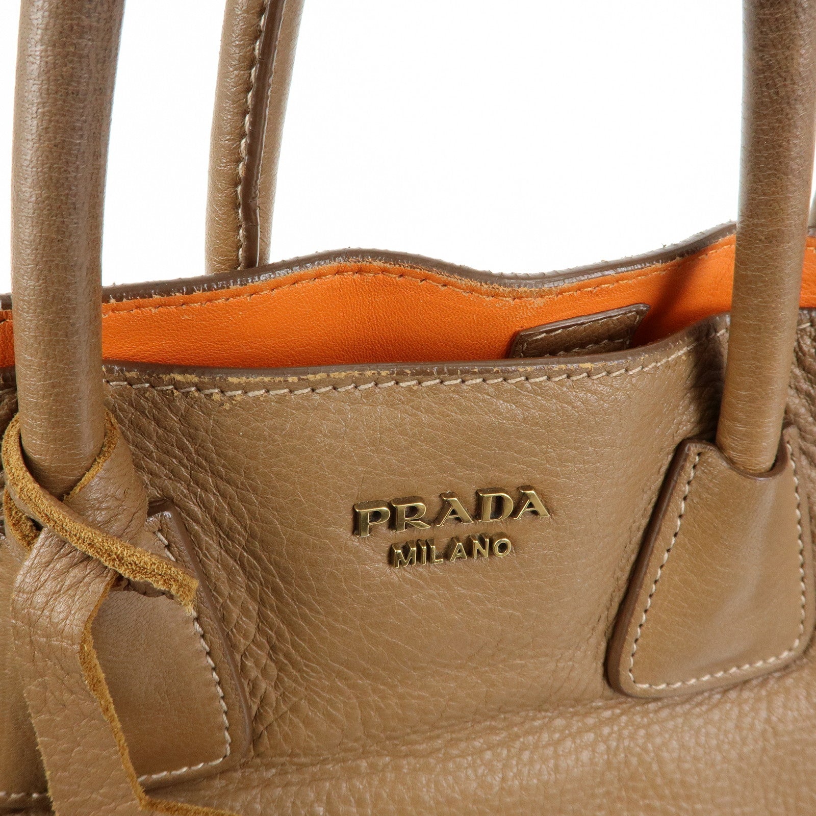 PRADA Leather Fringe Tote Bag Hand Bag Camel Orange