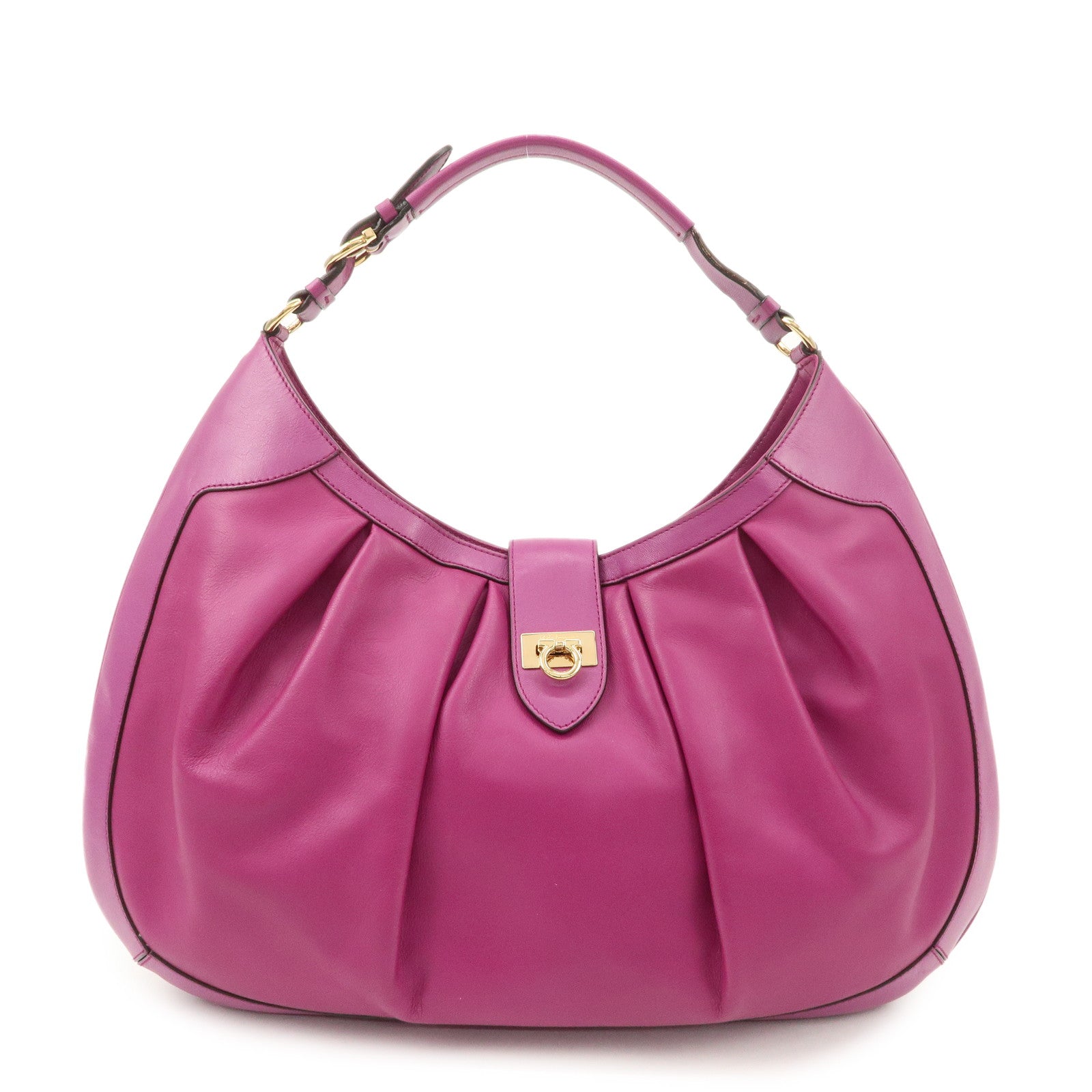Ferragamo Gancini Leather Shoulder Bag Hand Bag Purple