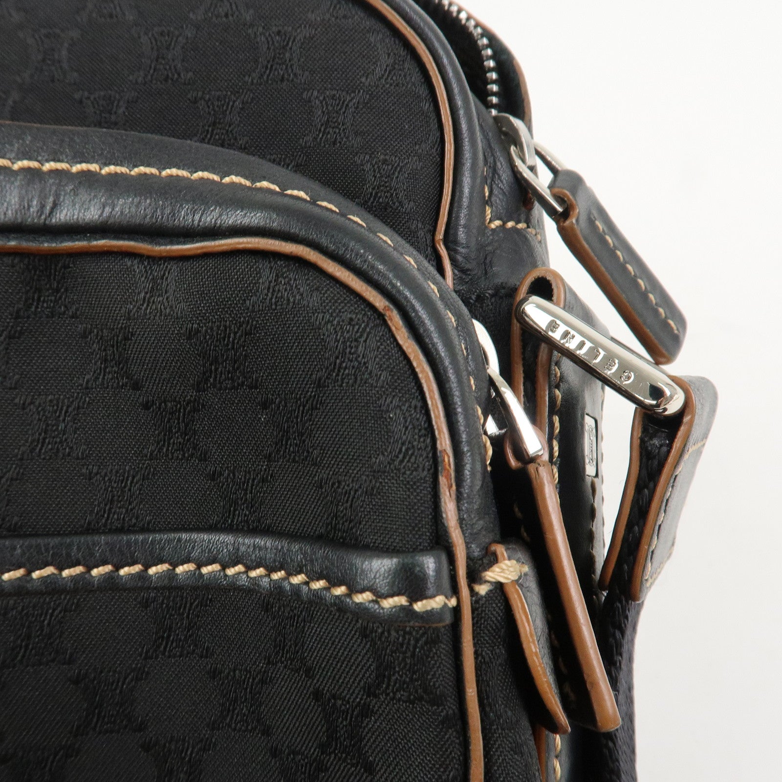 CELINE Macadam Canvas Leather Shoulder Bag Crossbody Bag Black