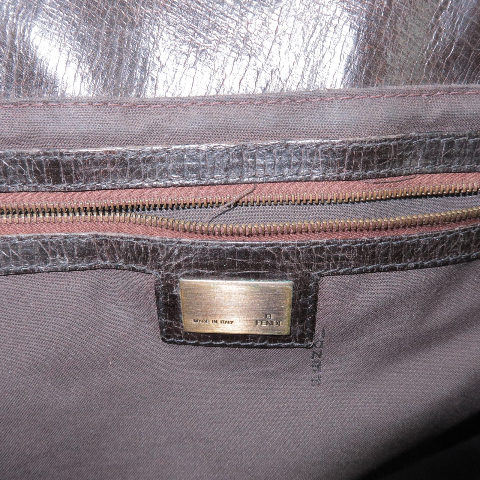 FENDI Etnico Leather Tote Bag Hand Bag Dark Brown 8BN162