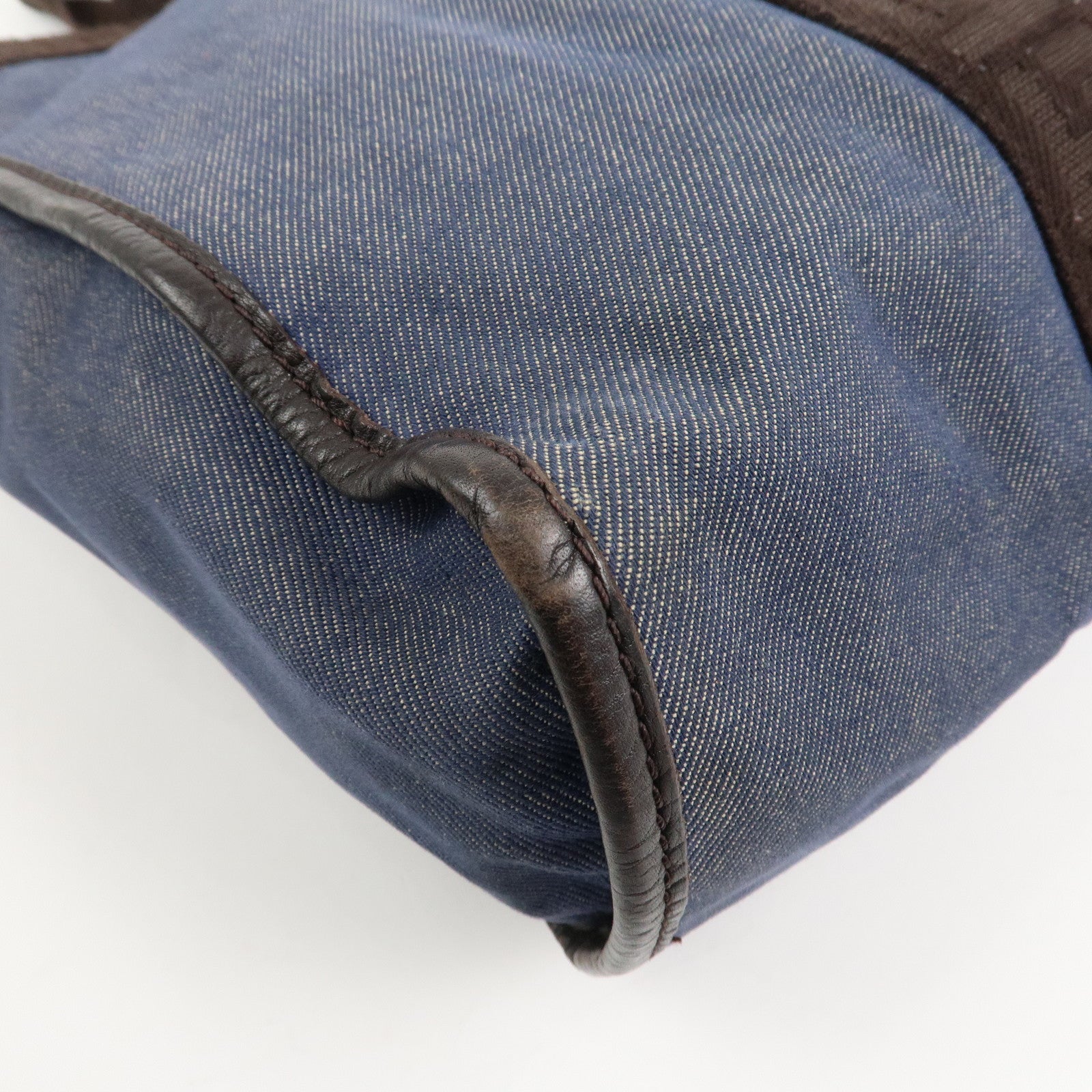 FENDI Denim Tote Bag Shoulder Bag Navy Brown 8BH165