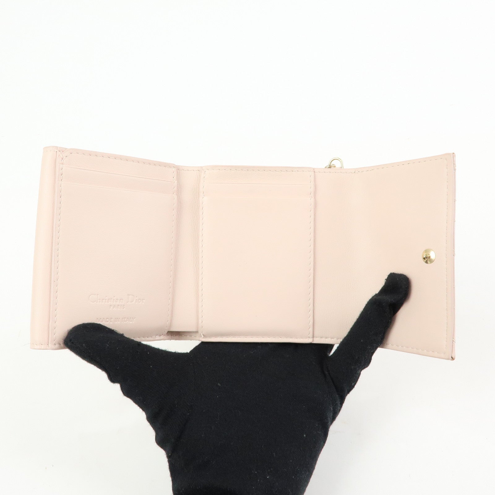 Christian Dior Lady Dior Cannage Patent Leather Lotus Wallet Pink
