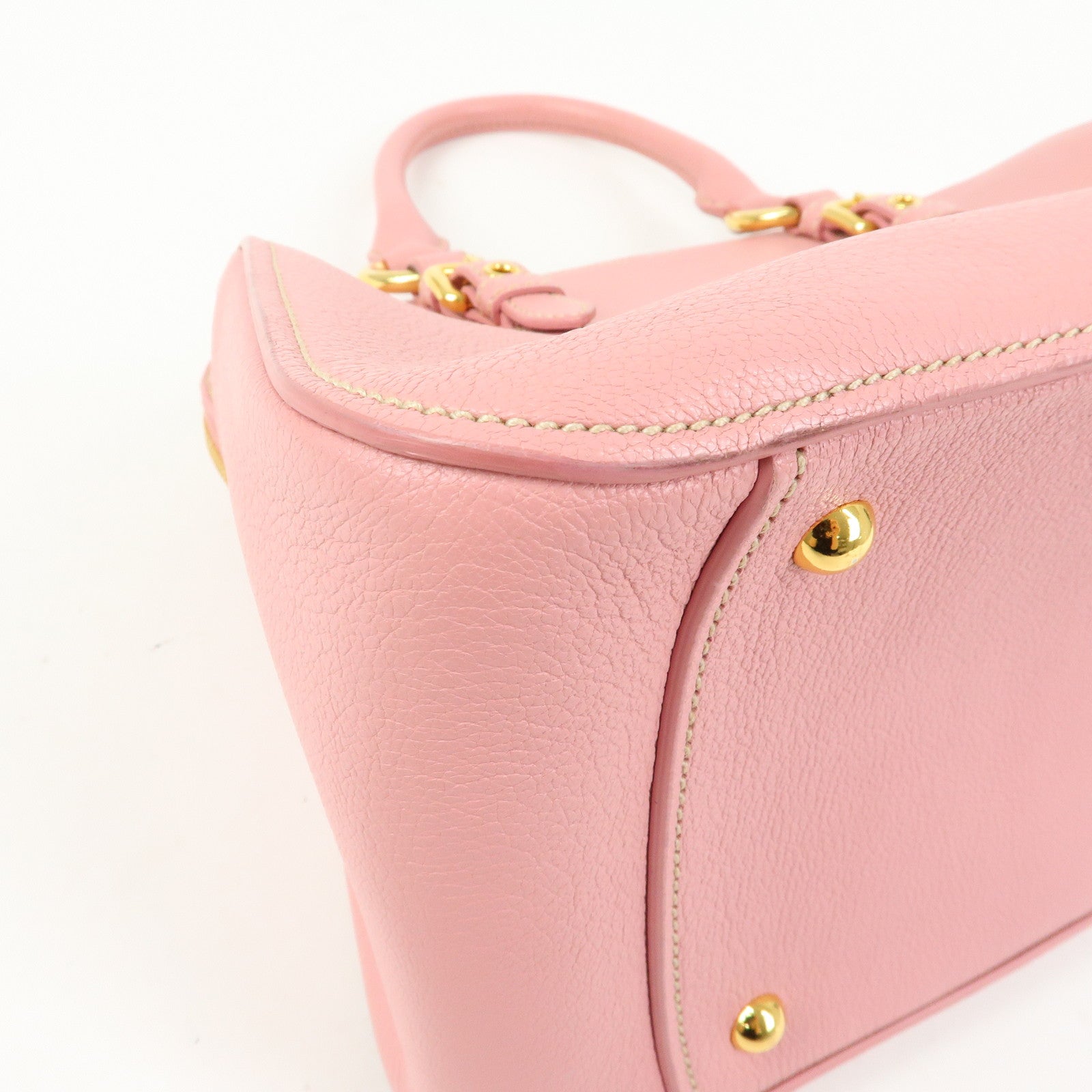 MIU MIU Logo Leather 2Way Bag Hand Bag Pink
