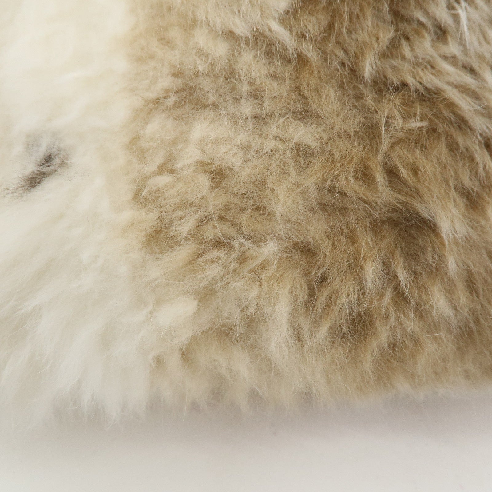 FENDI Fur Leather Hand Bag Tote Bag Ivory Light Brown 8BH056