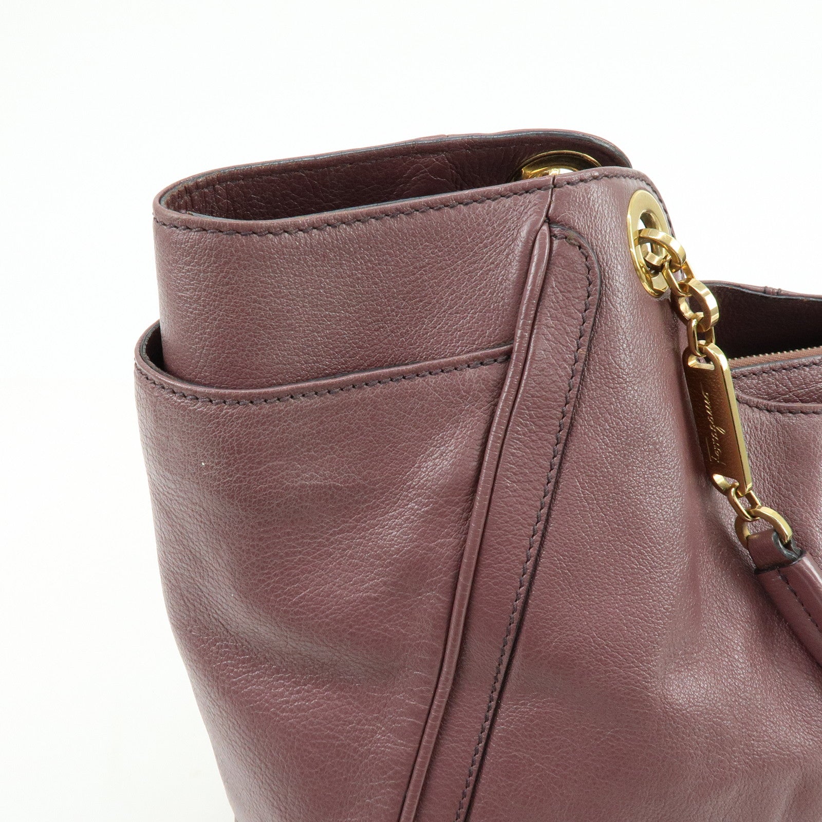 Ferragamo Gancini Leather Tote Bag Hand Bag Light Purple