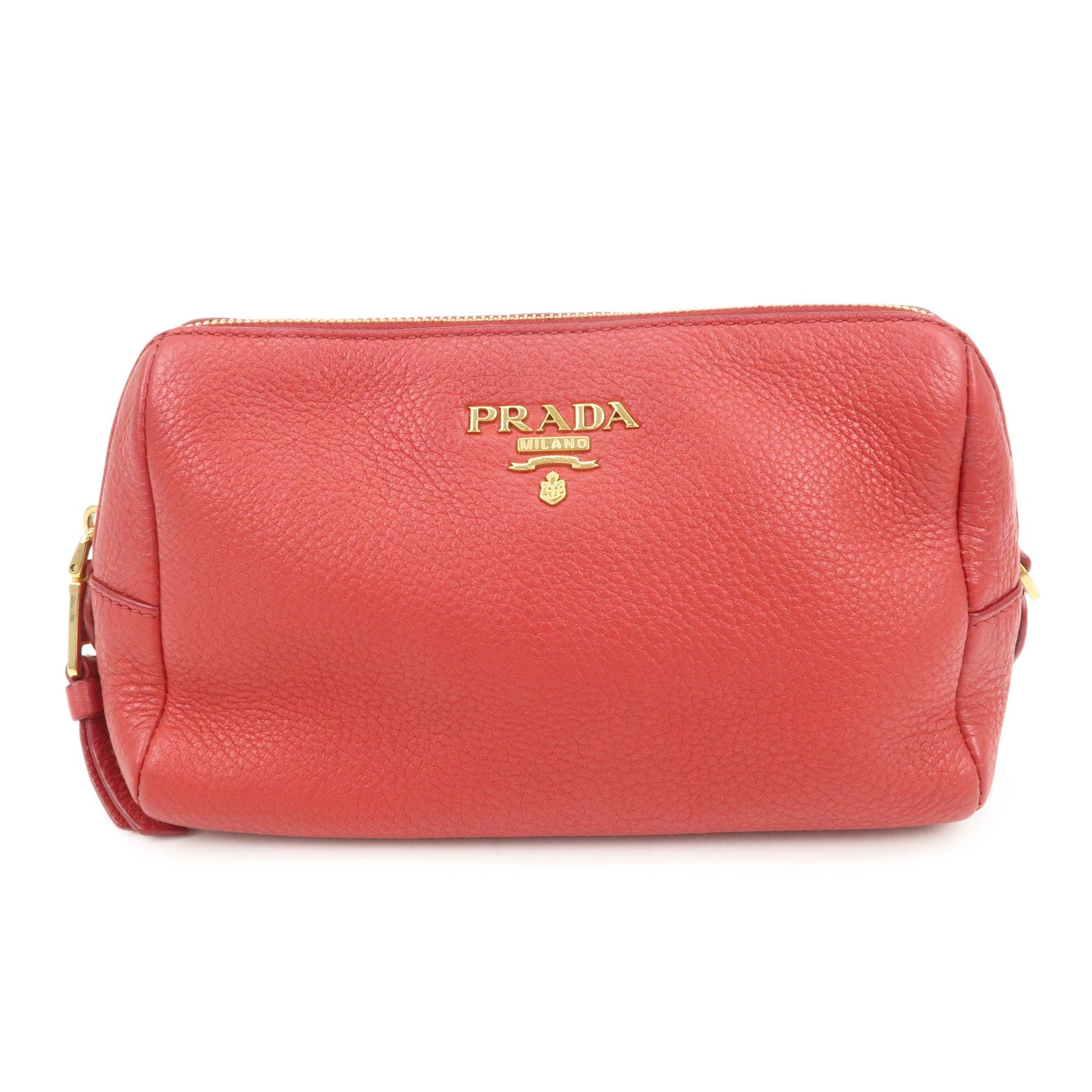 PRADA Logo Leather Pouch Cosmetic Pouch Red