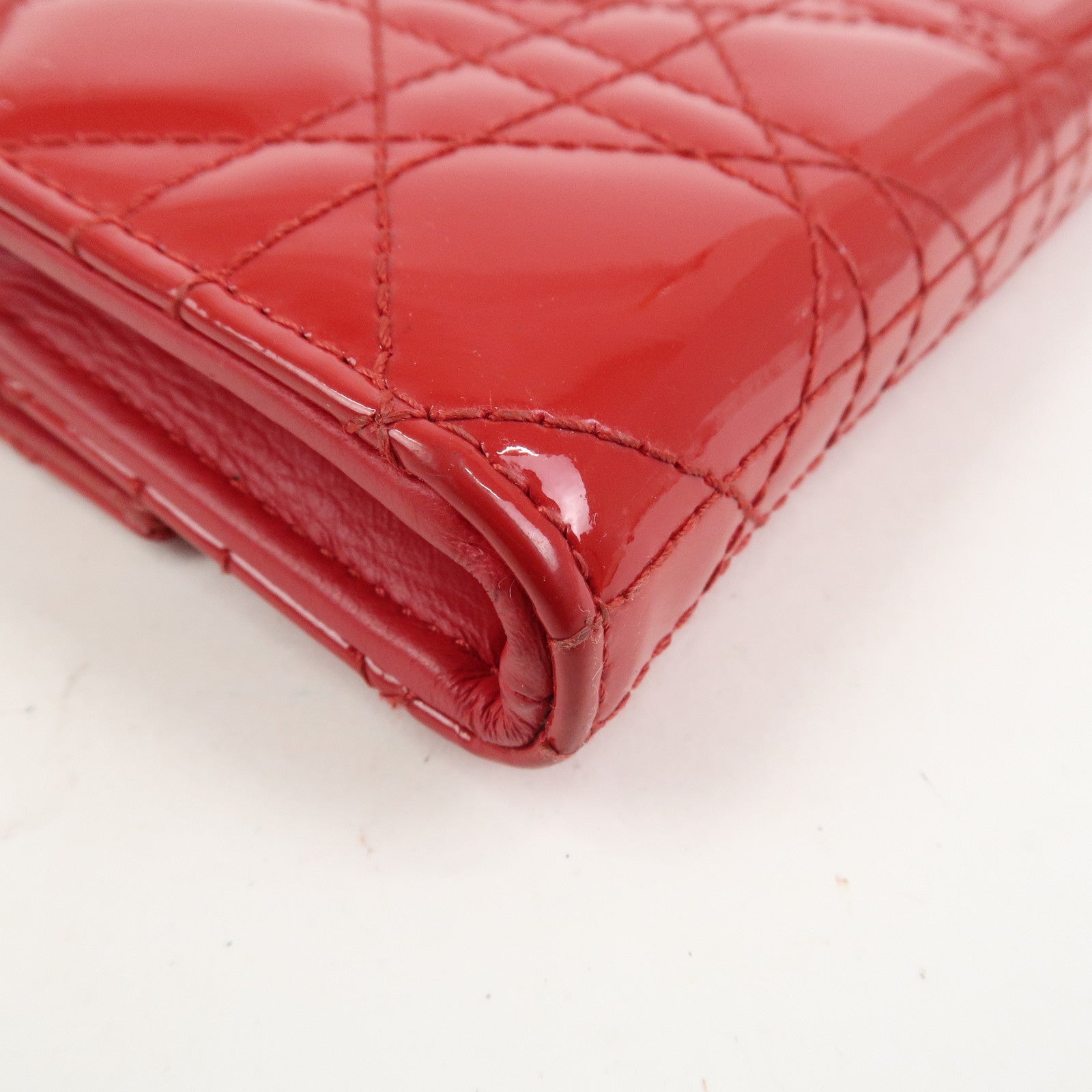 Christian Dior Cannage Patent Leather Chain Long Wallet WOC Red
