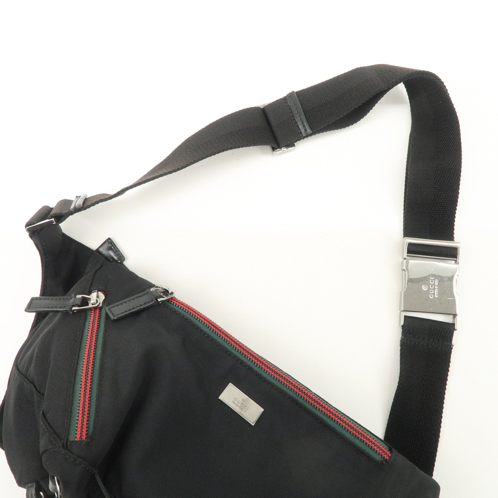 GUCCI Sherry Nylon Leather Body Bag Waist Bag Black 122350