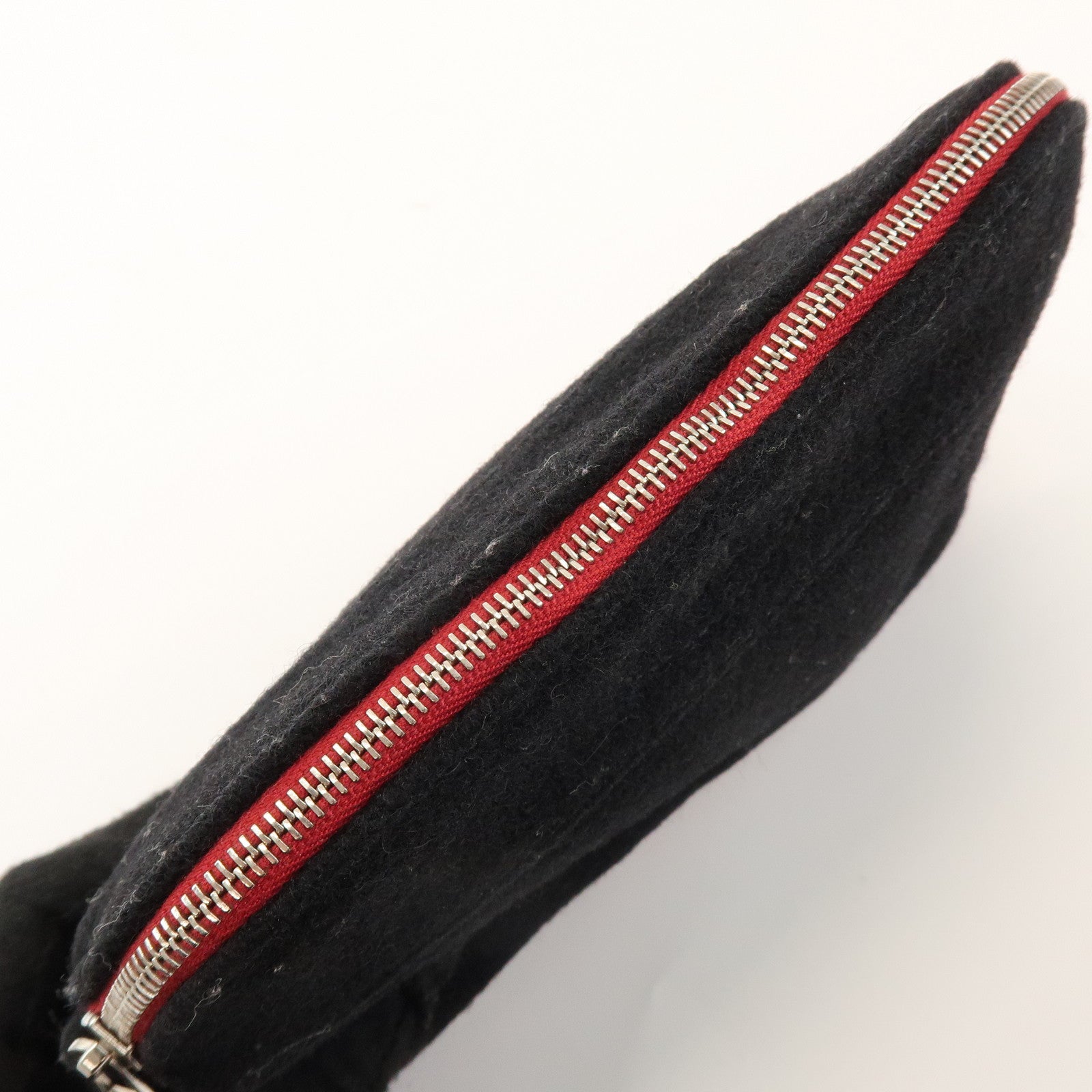 HERMES Bolide Pouch MM Wool Leather Cosmetic Pouch Black Red