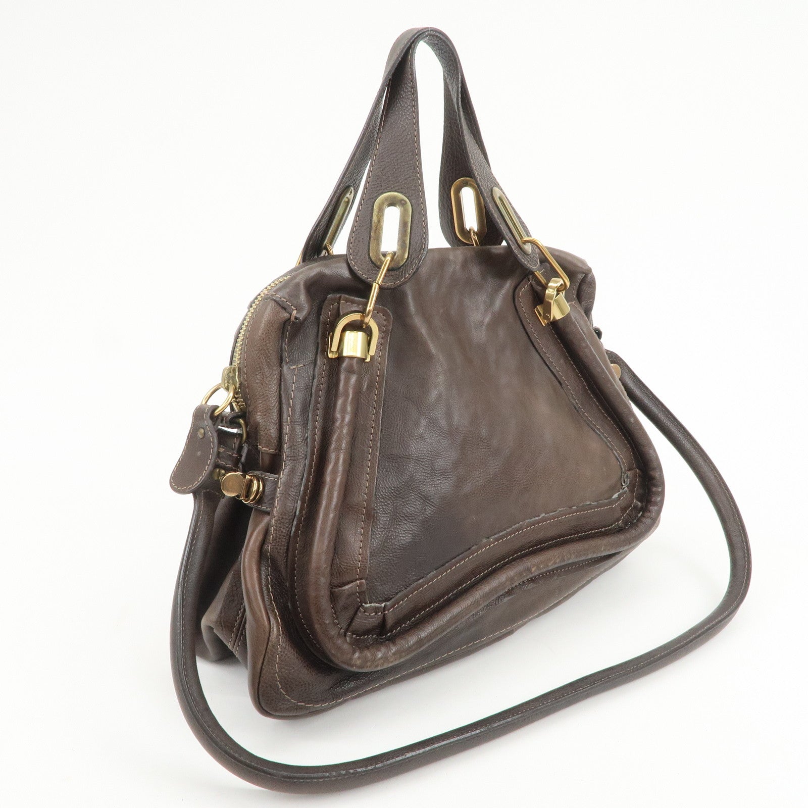 Chloe Paraty Leather 2Way Bag Hand Bag Shoulder Bag Dark Brown