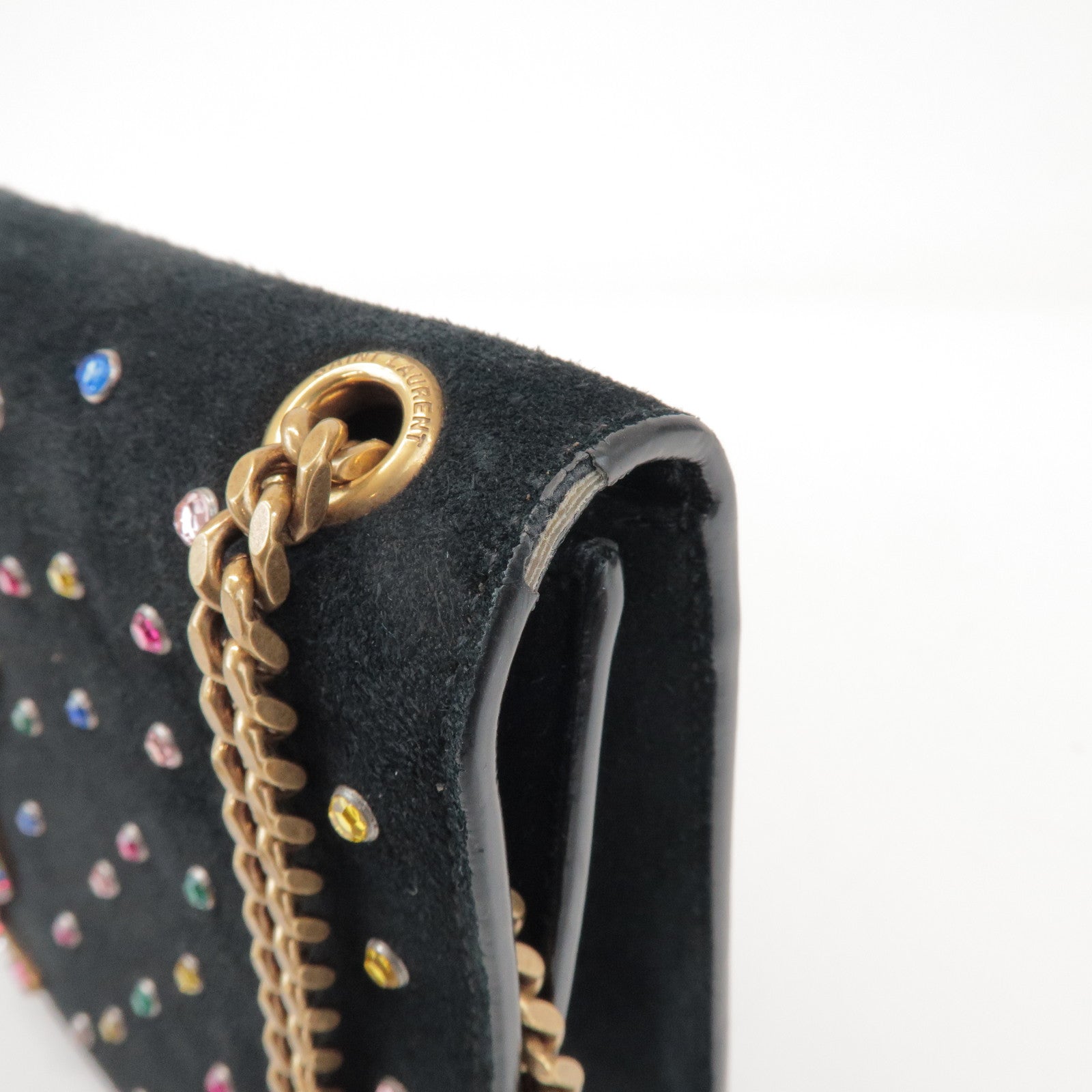 SAINT LAURENT PARIS Cassandra Suede Rhinestone Shoulder Bag 513074