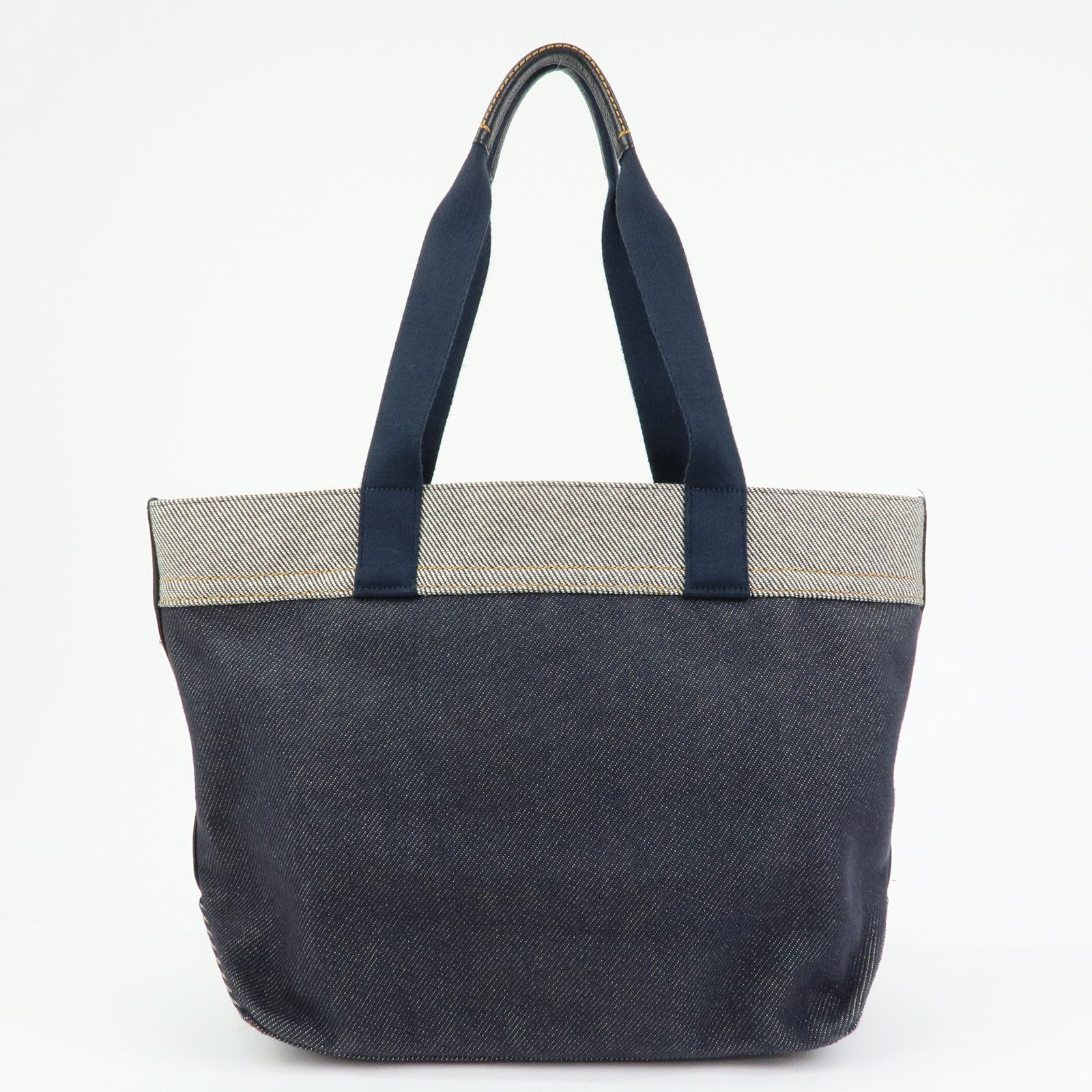 COACH Denim Leather Tote Bag Shoulder Bag Hand Bag Navy