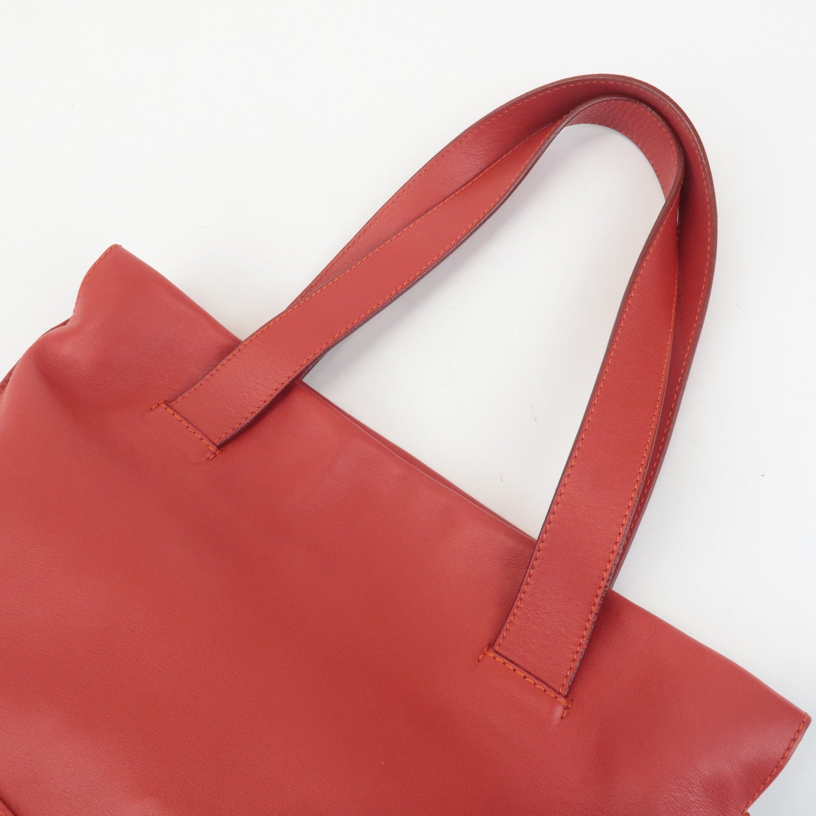 LOEWE Anagram Leather Shopper Tote Bag Shoulder Bag Red Used