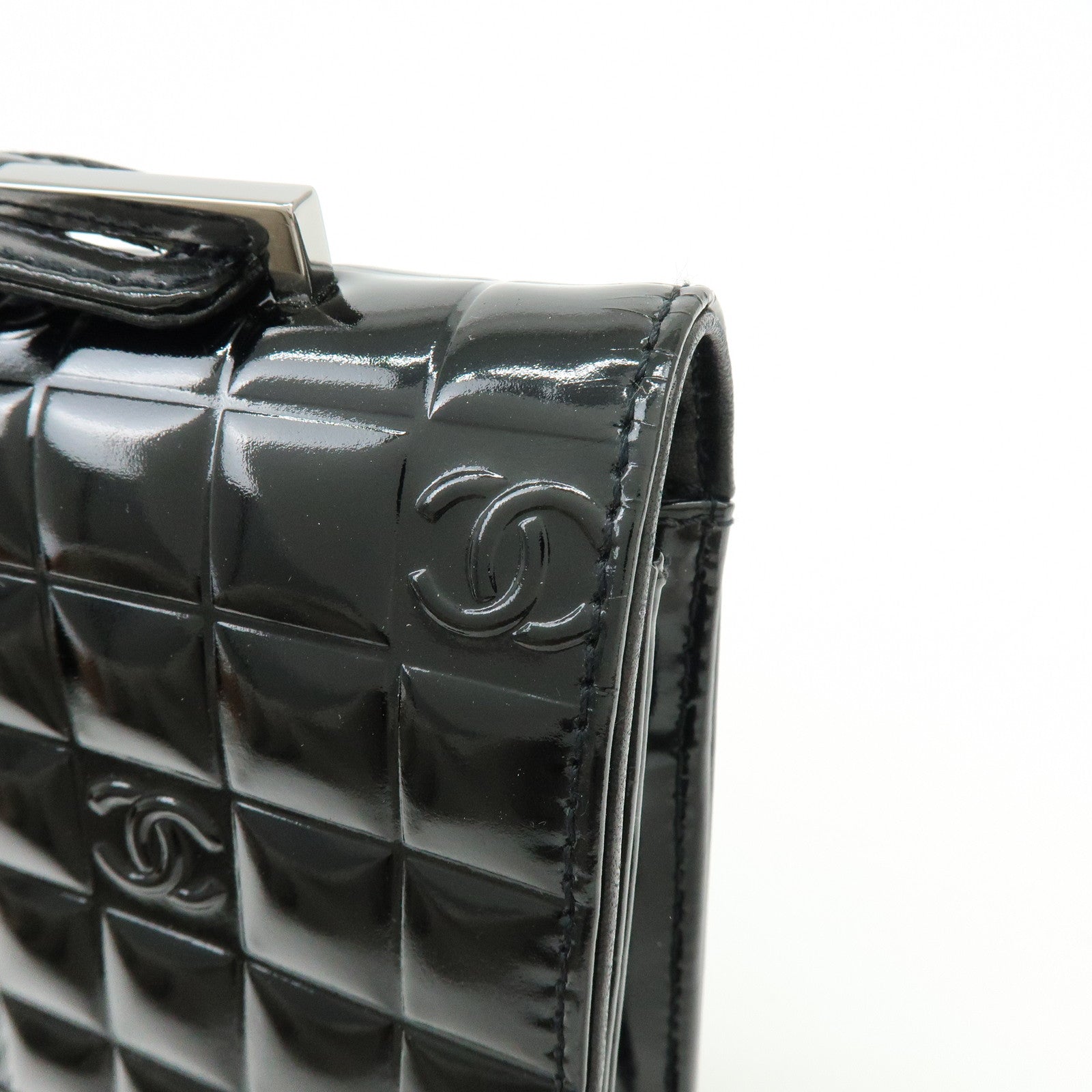 CHANEL Chocolate Bar COCO Mark Patent Leather Hand Bag Black