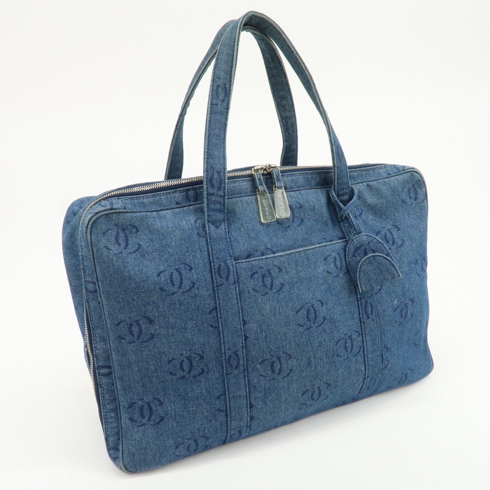 CHANEL COCO Mark Denim Boston Bag Hand Bag Travel Bag Blue