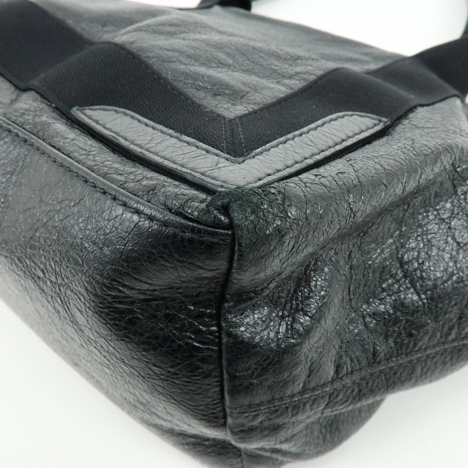 BALENCIAGA Navy Cabas Leather Small Tote Bag Black 339933