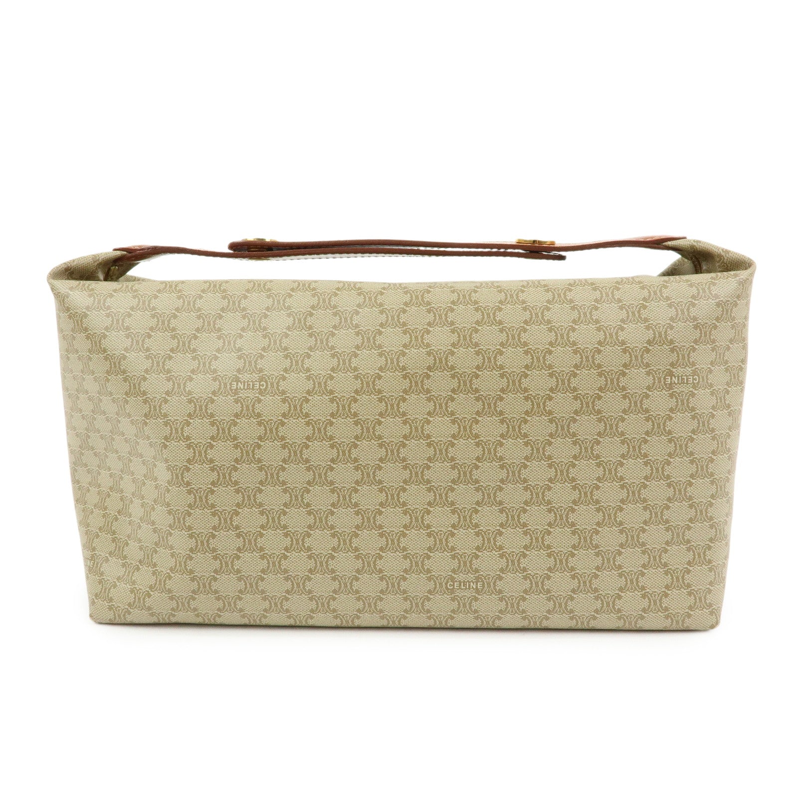 CELINE Macadam PVC Leather Hand Bag Cosmetic Pouch Beige