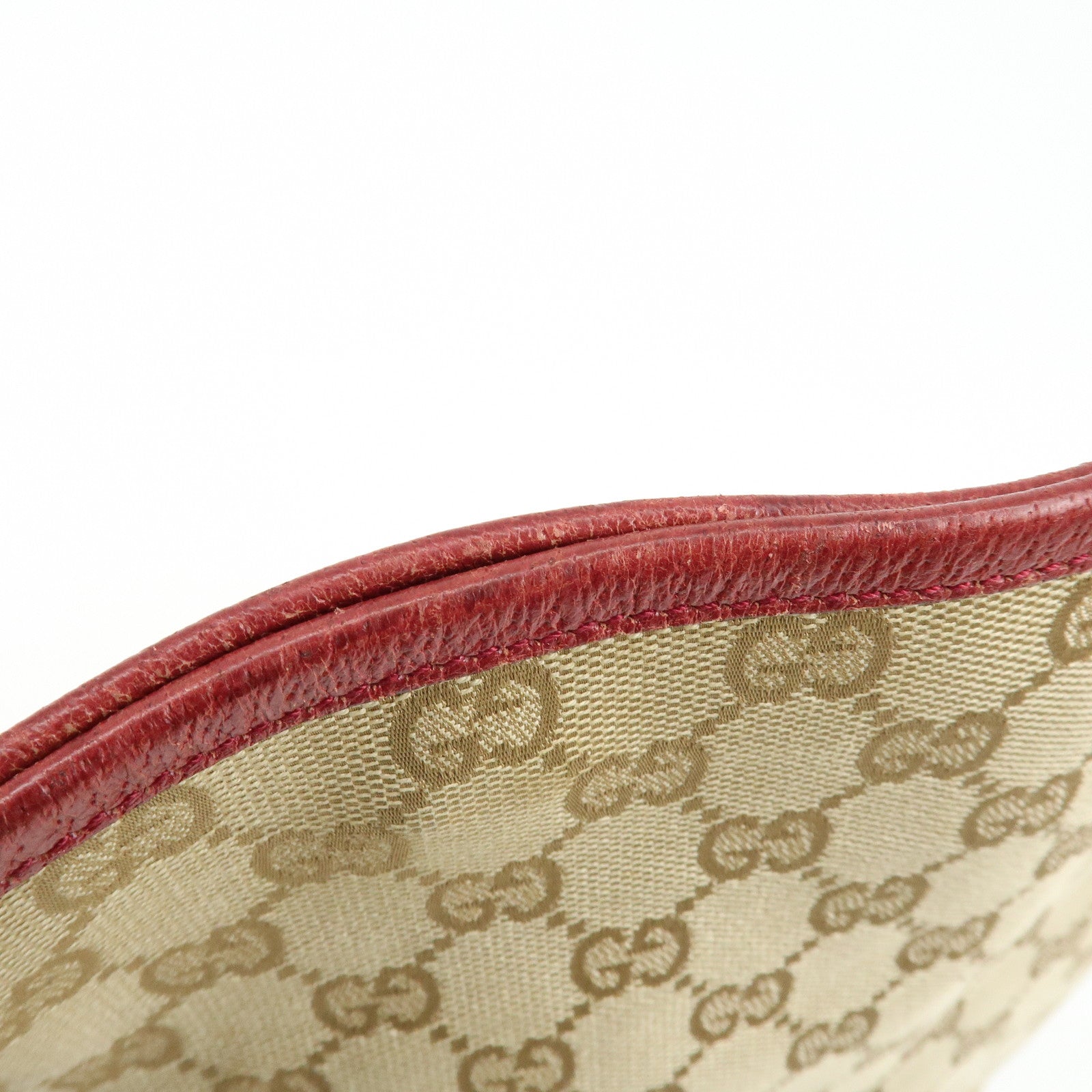 GUCCI GG Canvas Leather Shoulder Bag Crossbody Bag Beige Burgundy